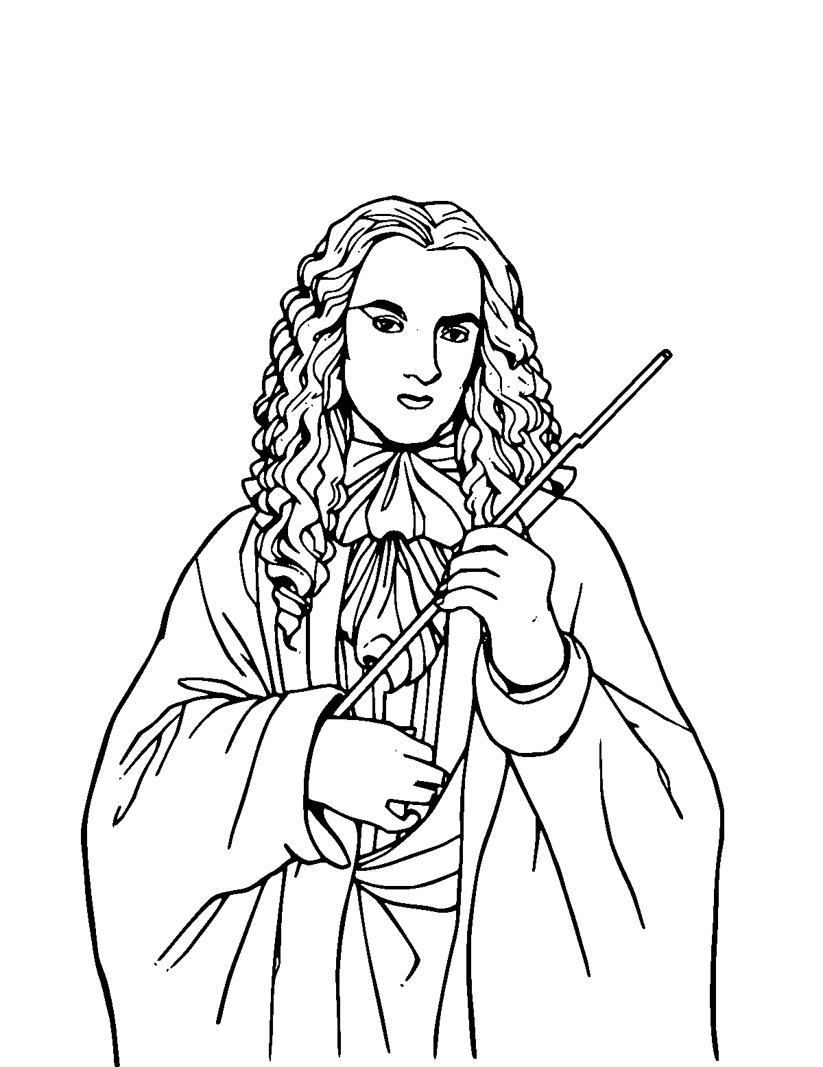 Line-art coloring page of Antonio Vivaldi, medium outlines, centered