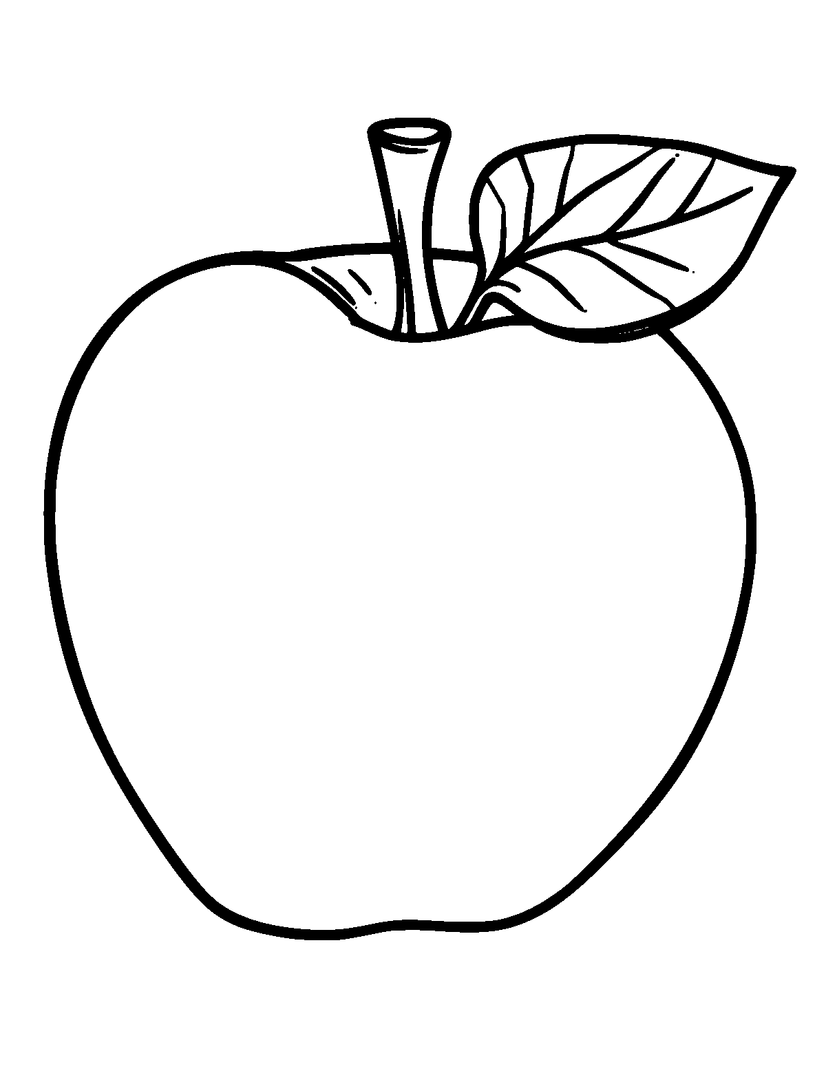 Line-art coloring page of Apple, thick outlines, centered