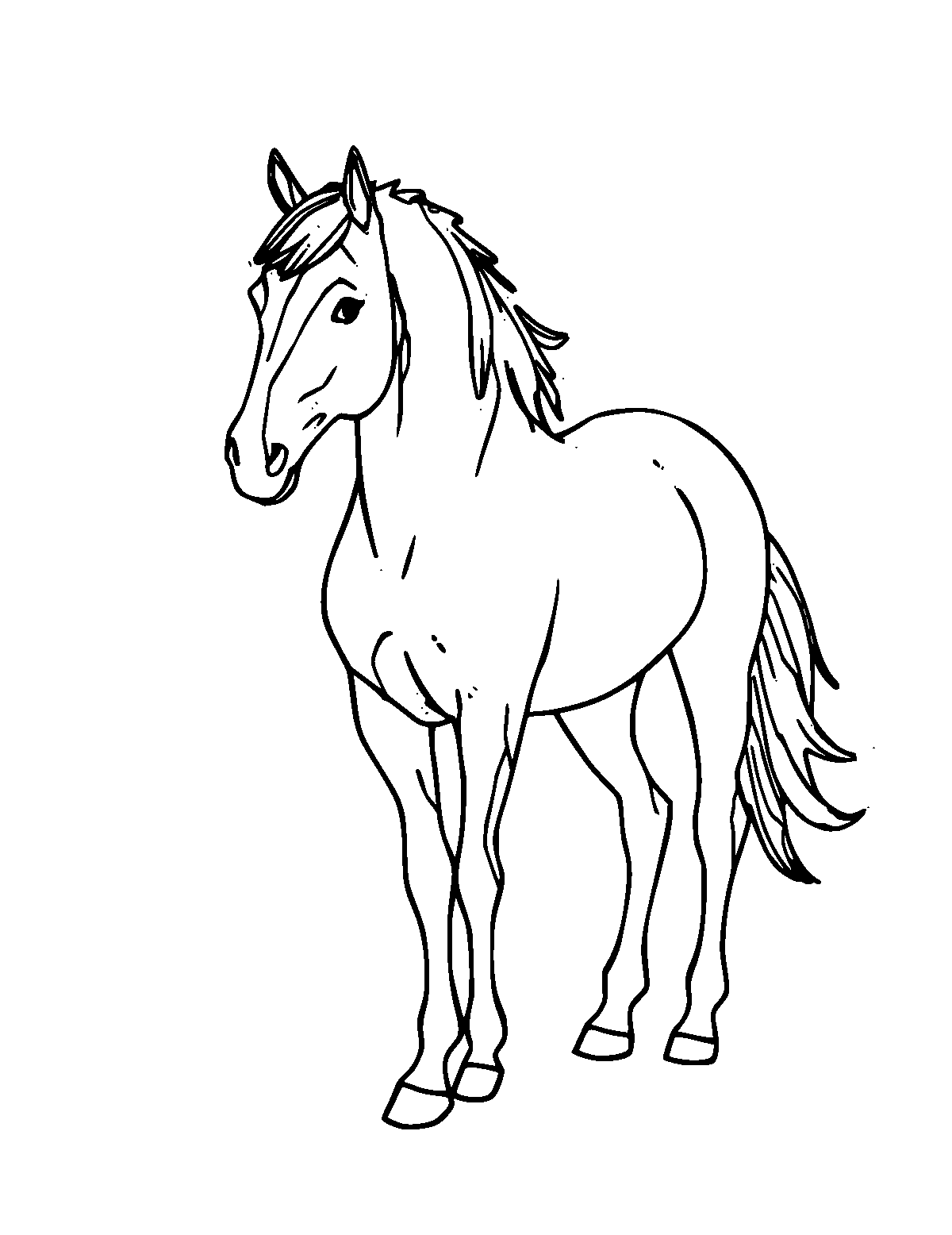 Line-art coloring page of Arabian Horse, medium outlines, centered