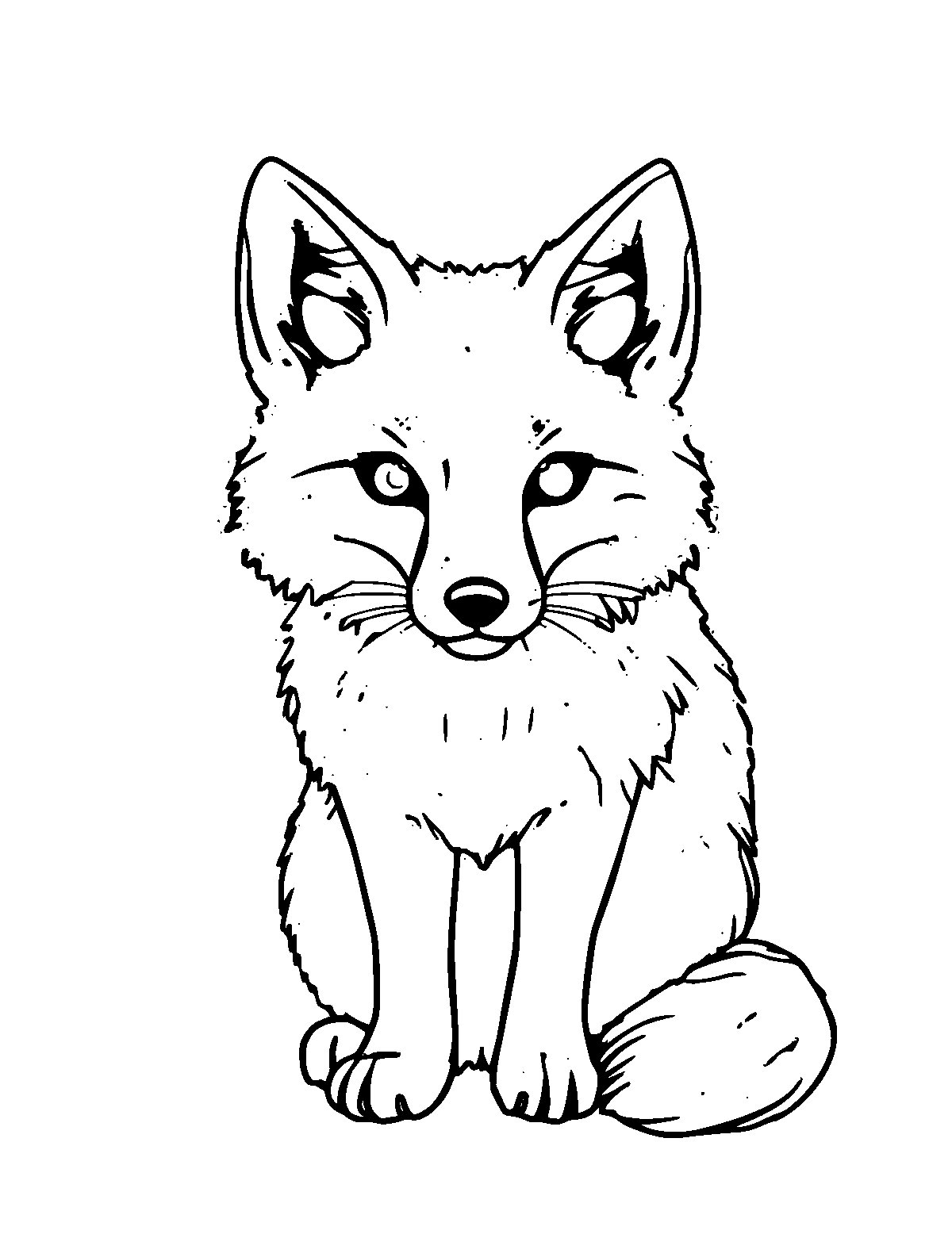 Line-art coloring page of Arctic Fox, medium outlines, centered