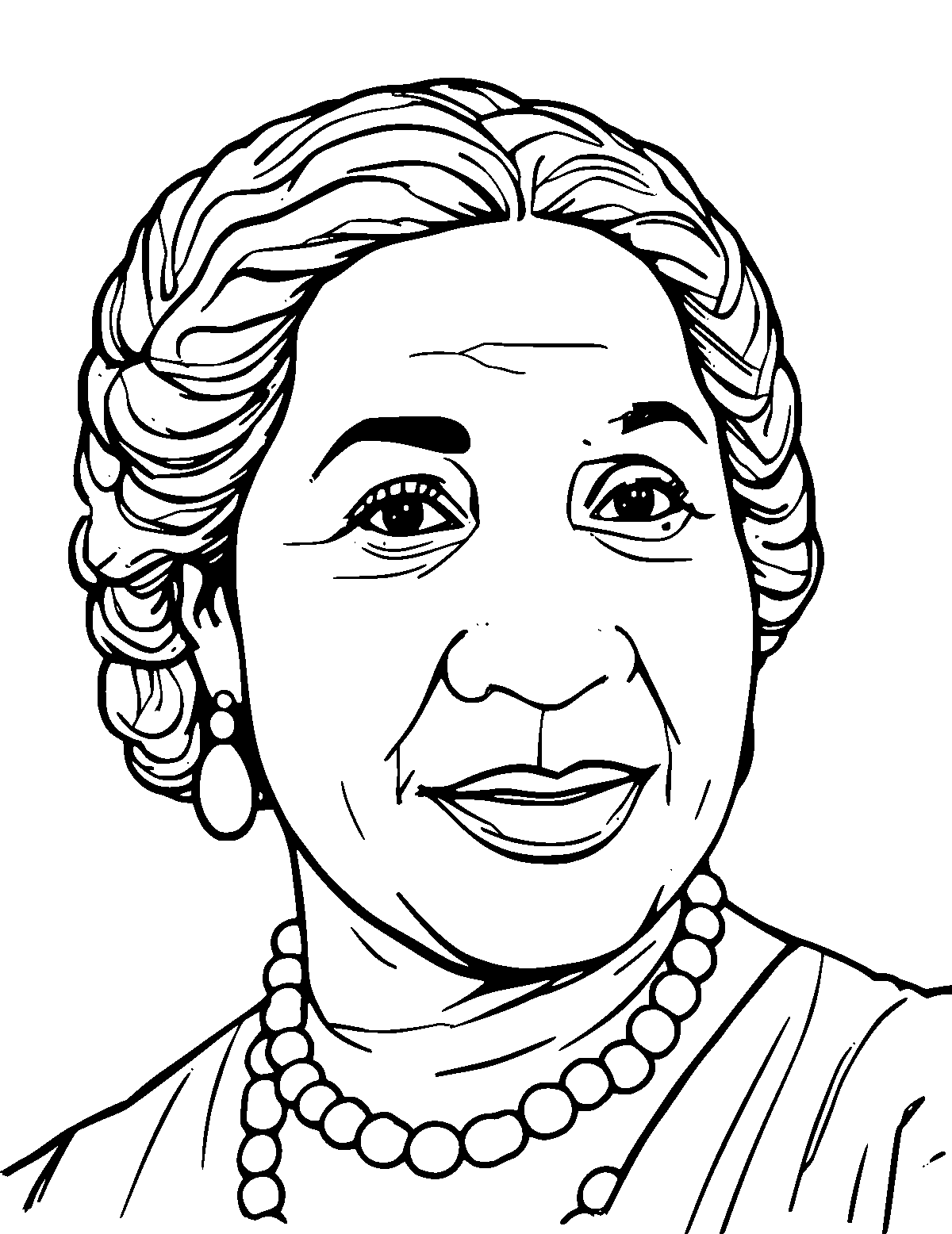 Line-art coloring page of Aretha Franklin, medium outlines, centered