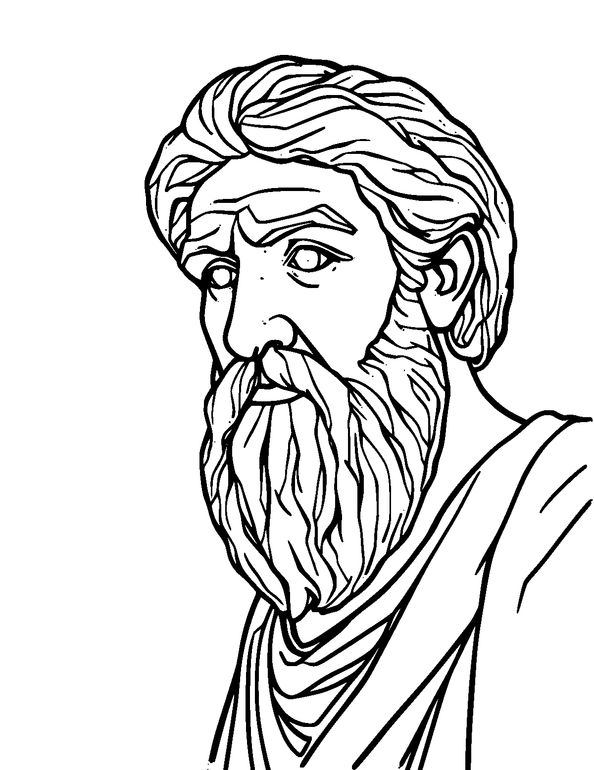 Line-art coloring page of Aristotle, medium outlines, centered