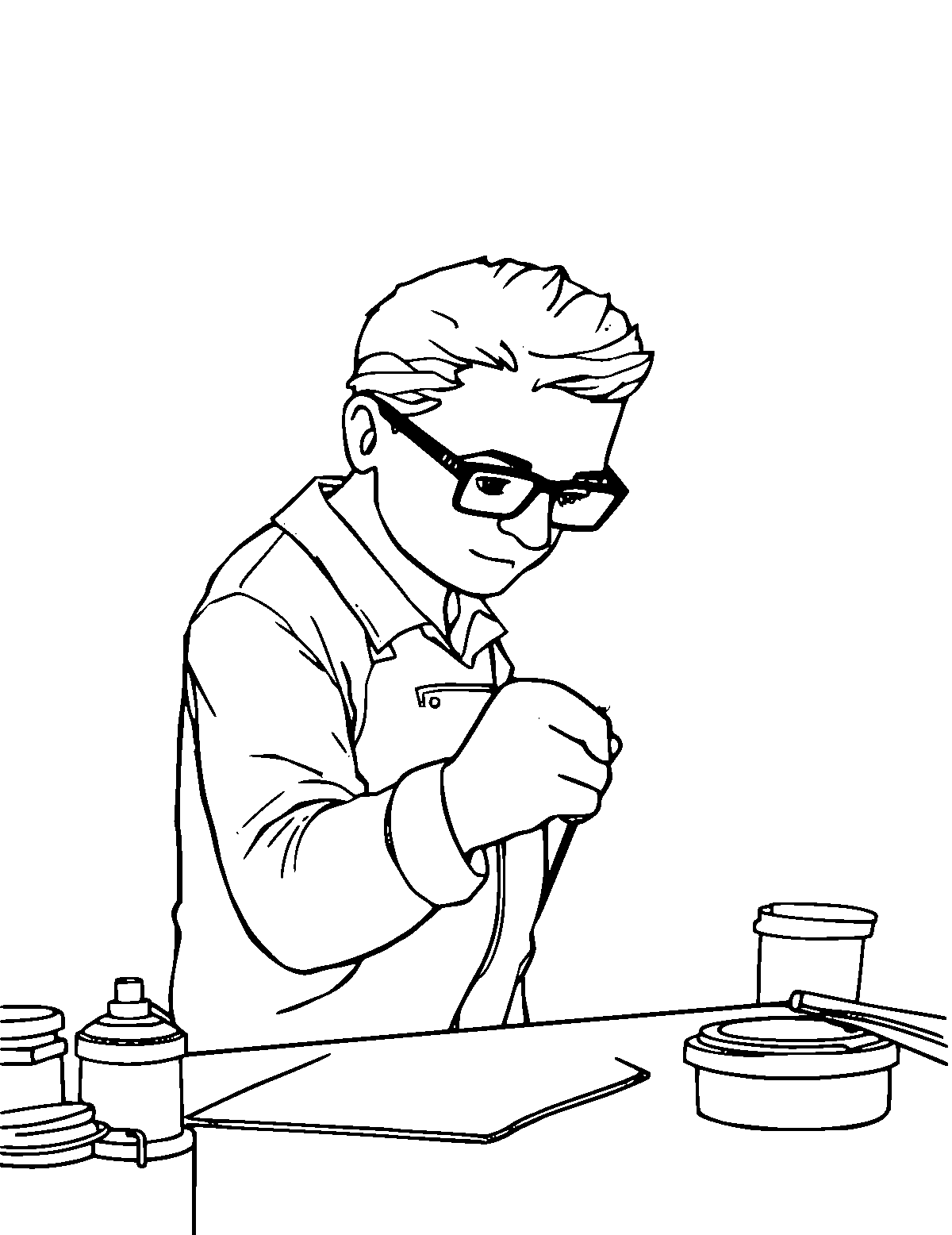 Line-art coloring page of Artist, medium outlines, centered