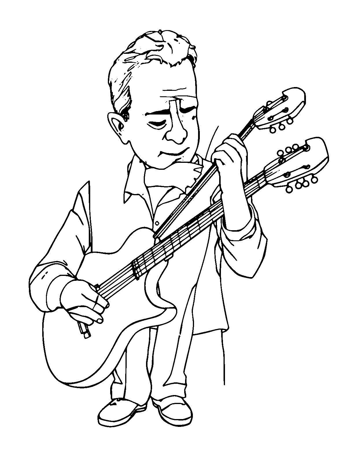 Line-art coloring page of Astor Piazzolla, medium outlines, centered