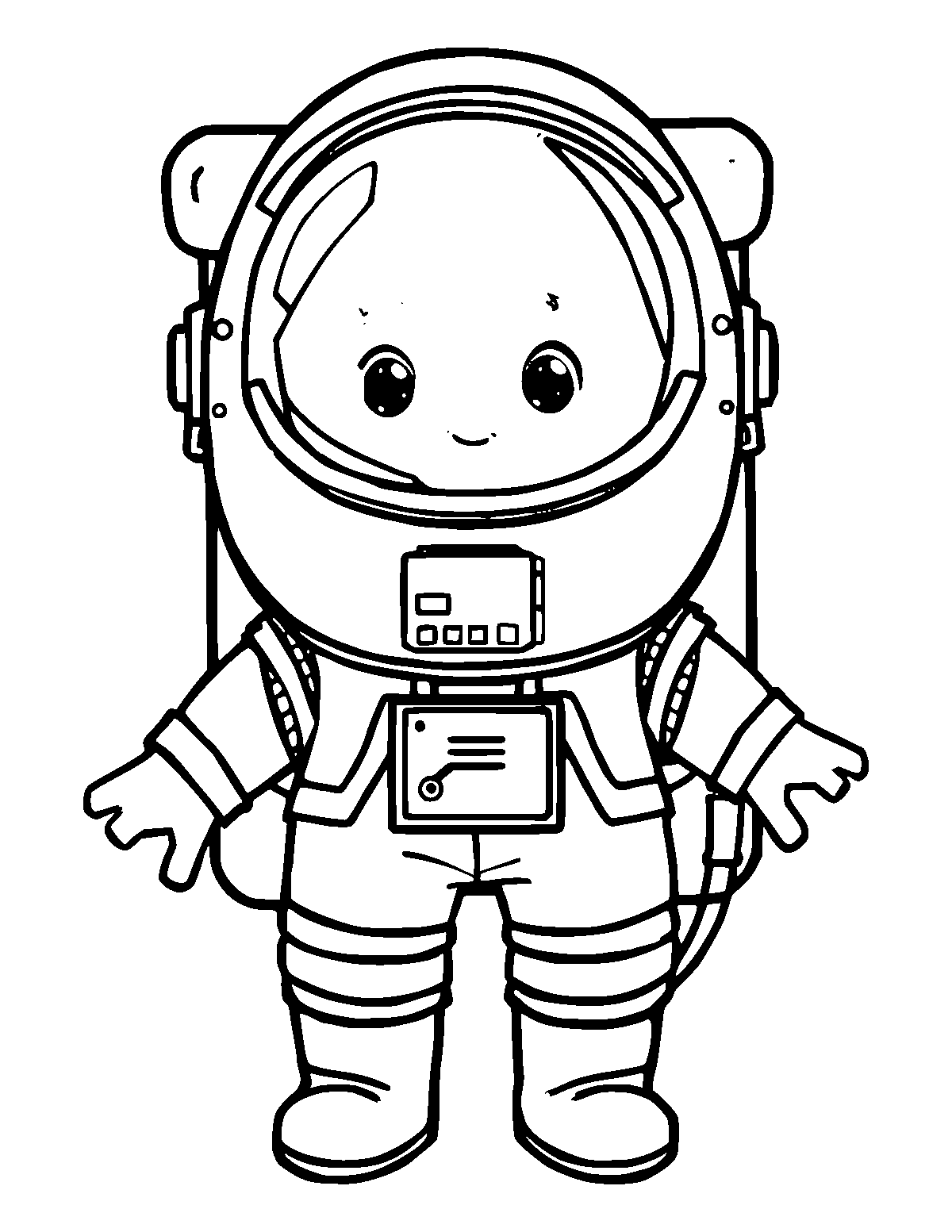 Line-art coloring page of Astronaut, thick outlines, centered