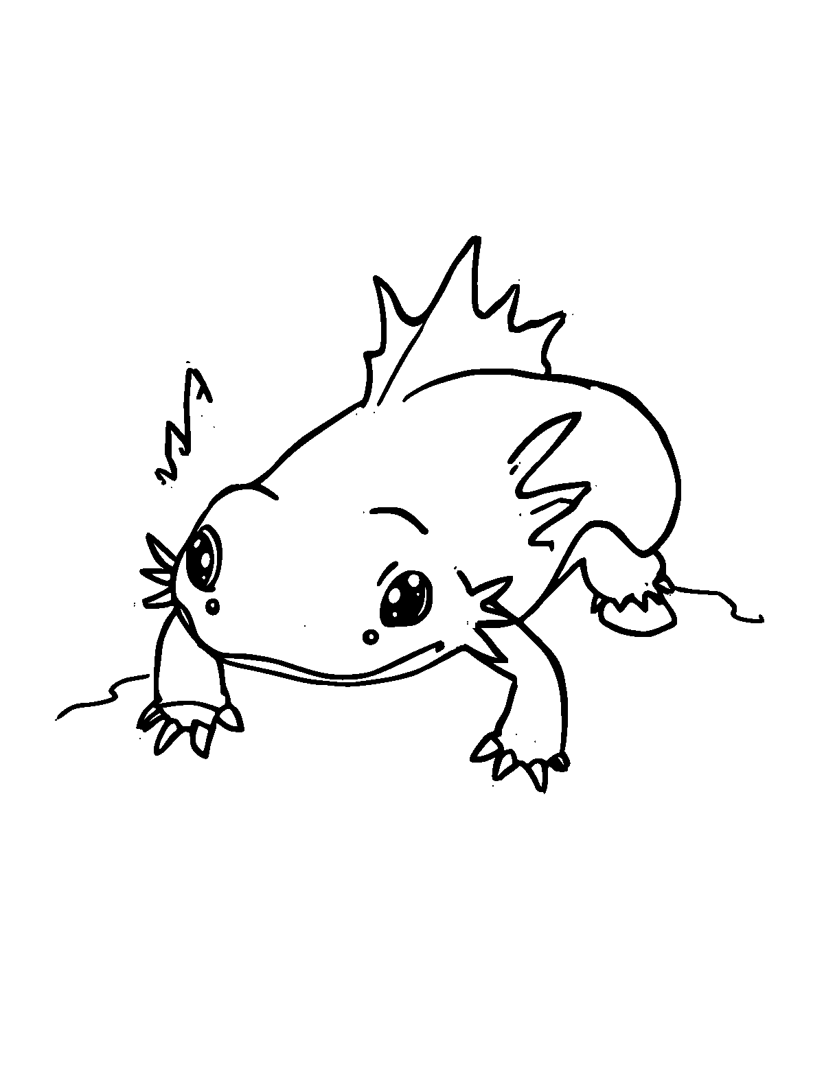 Line-art coloring page of Axolotl, medium outlines, centered