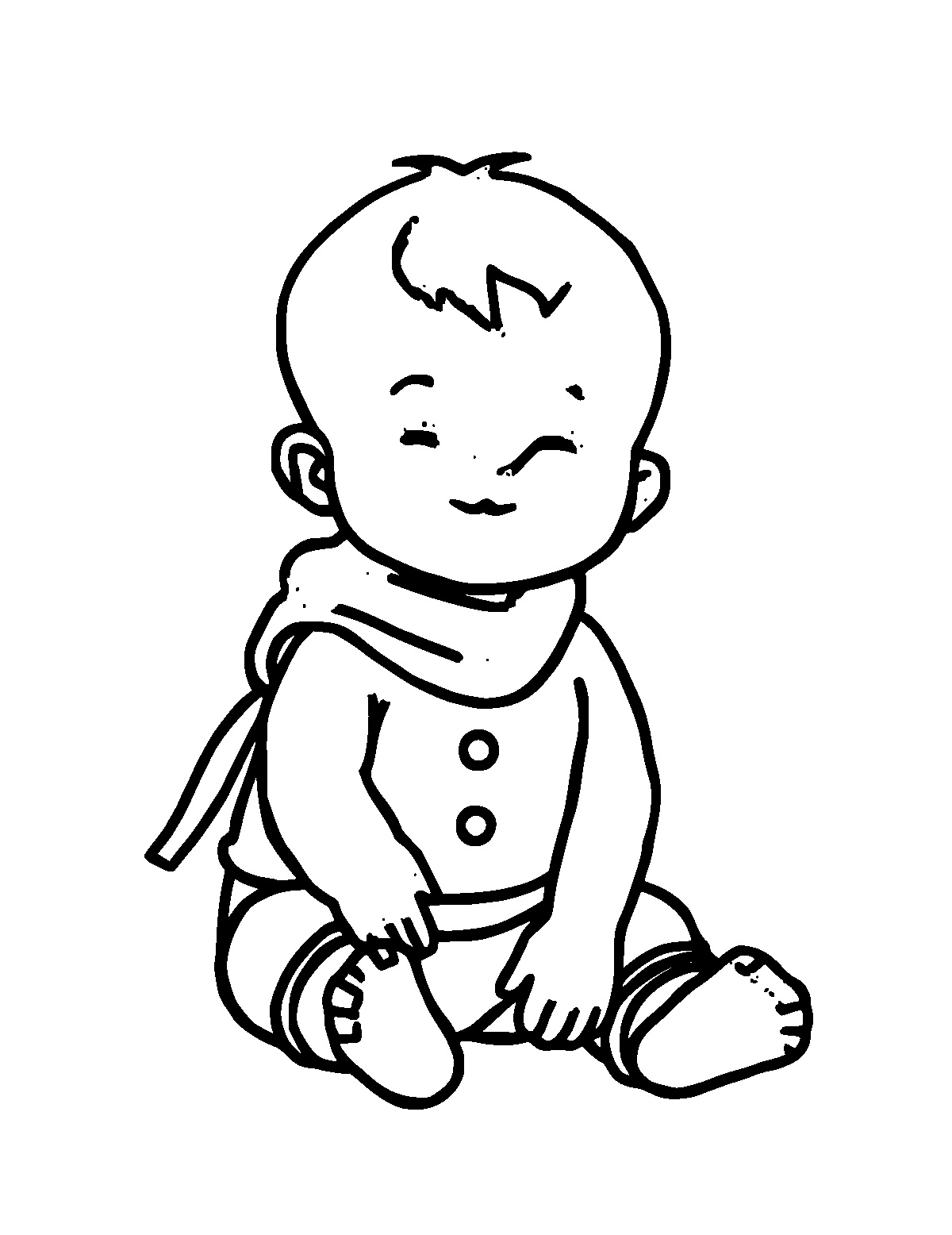 Line-art coloring page of Baby, thick outlines, centered