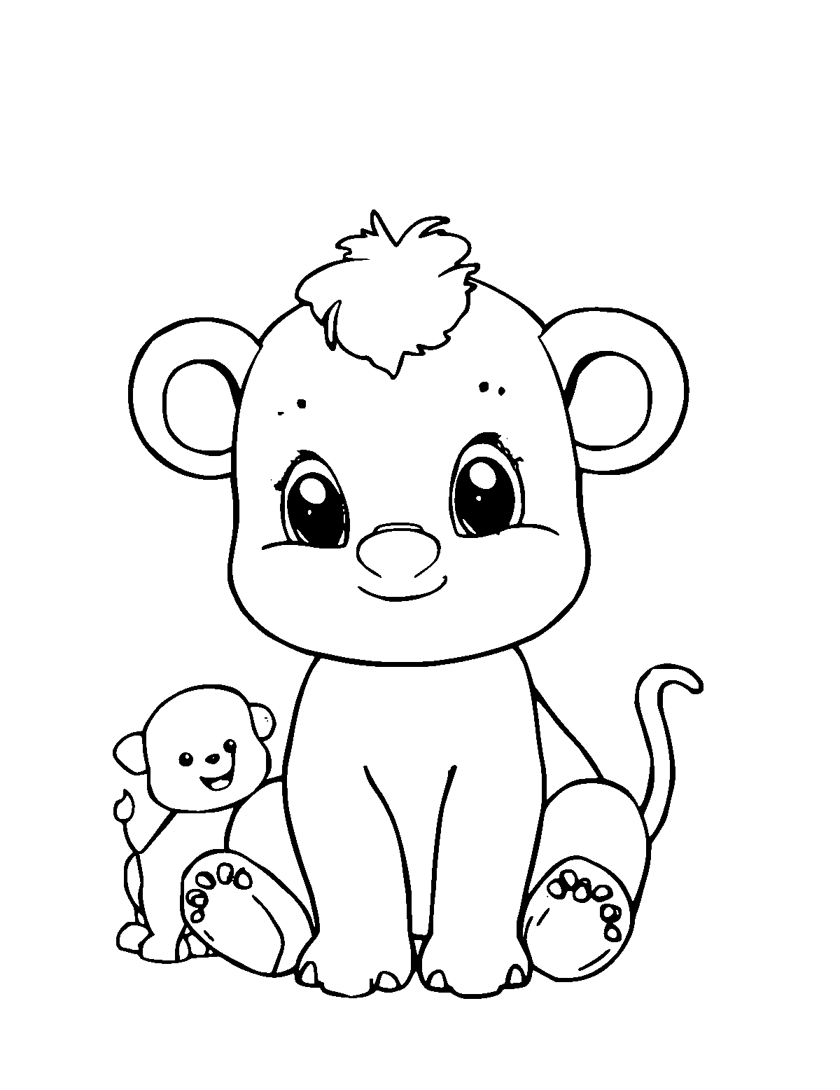 Line-art coloring page of Baby Animals, medium outlines, centered