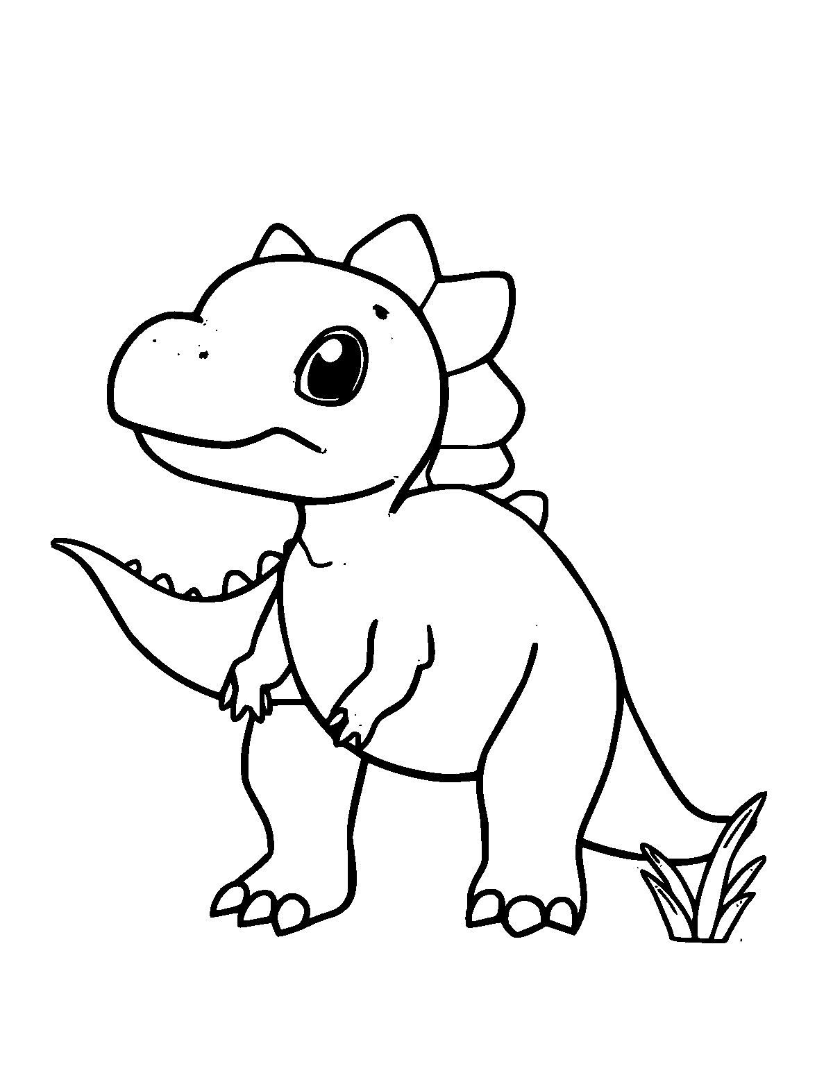 Line-art coloring page of Baby Dinosaur, thick outlines, centered