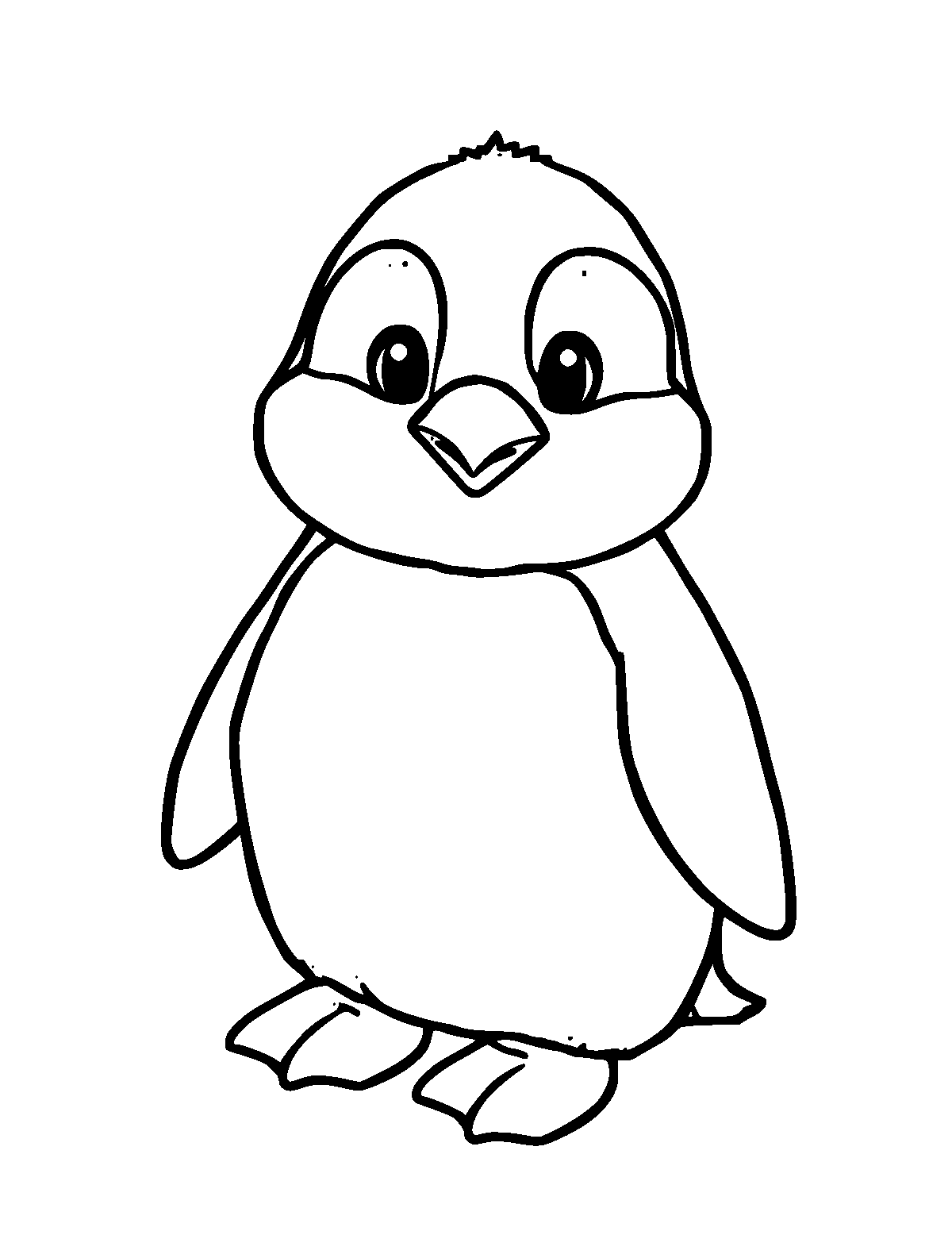 Line-art coloring page of Baby Penguin, thick outlines, centered