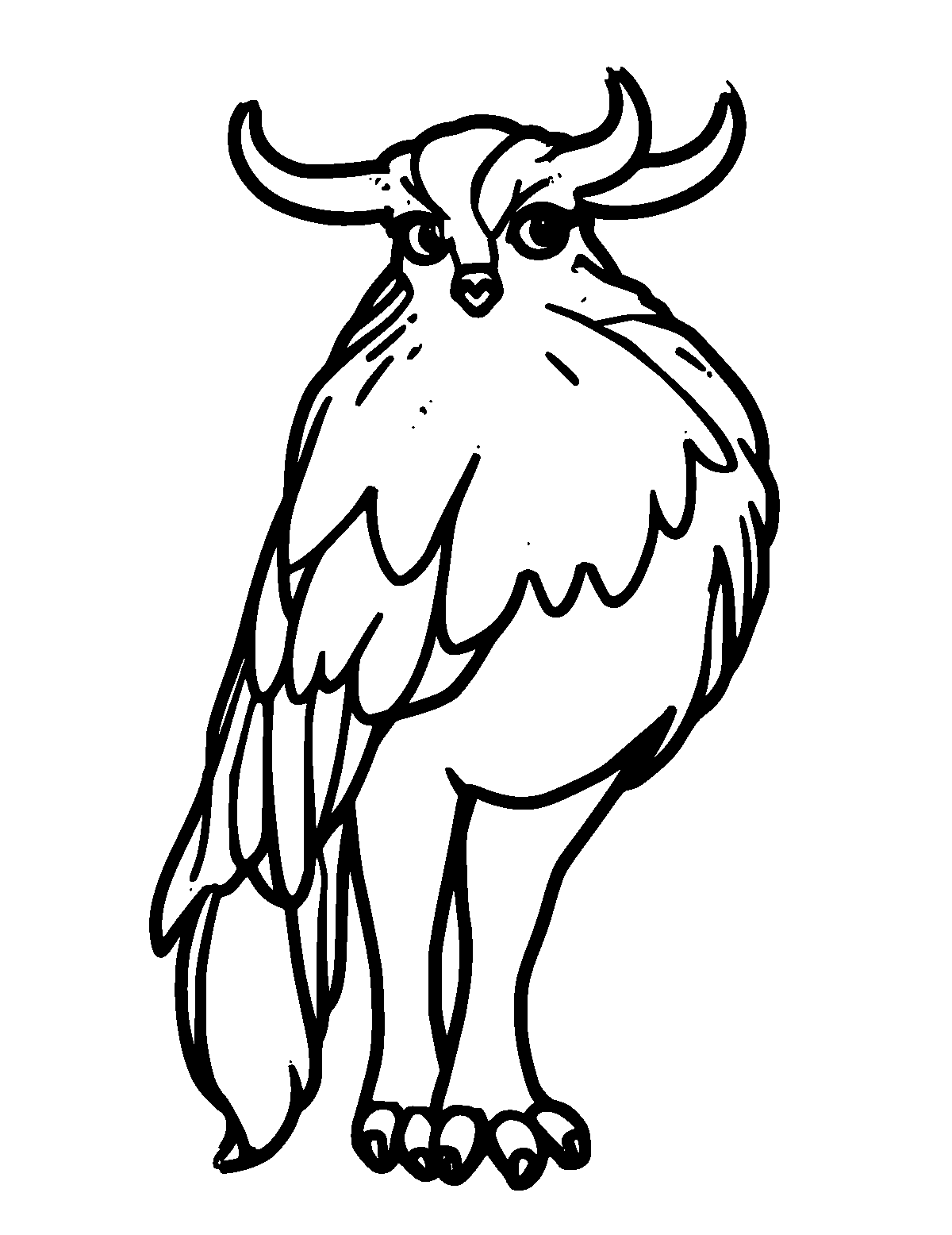 Line-art coloring page of Baixe, thick outlines, centered