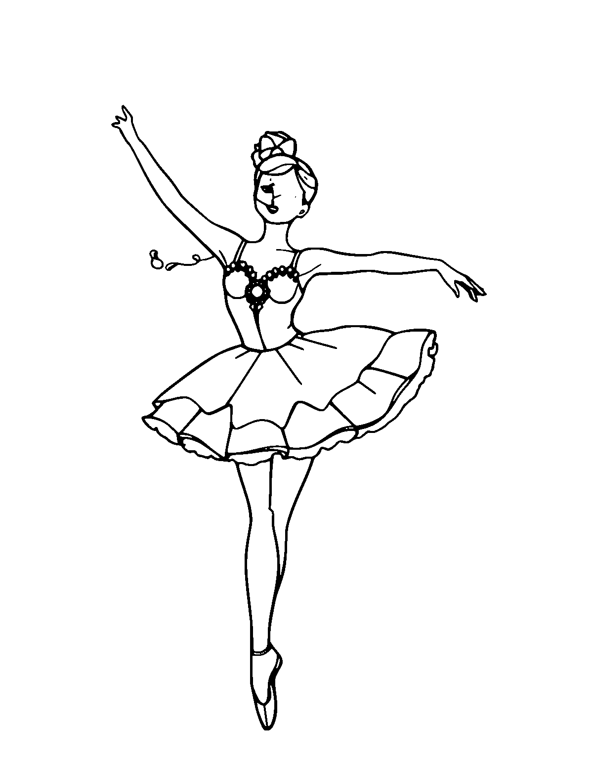 Line-art coloring page of Ballerina, medium outlines, centered