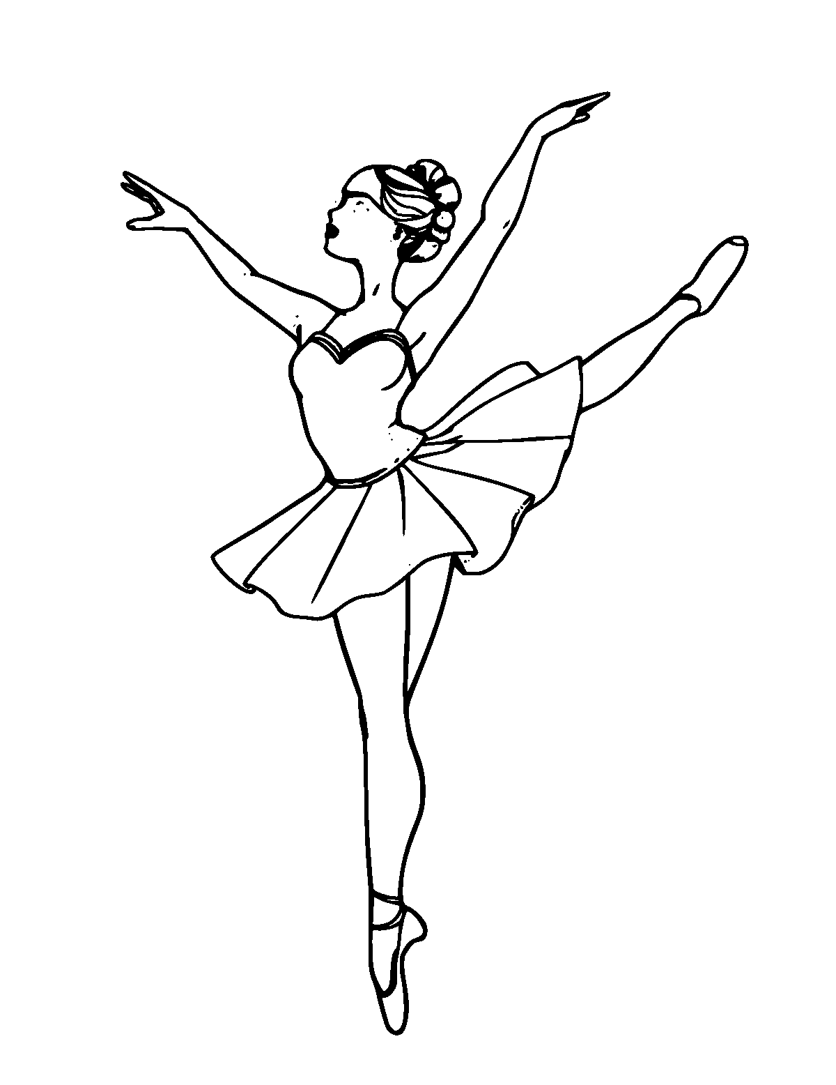 Line-art coloring page of Ballet, medium outlines, centered