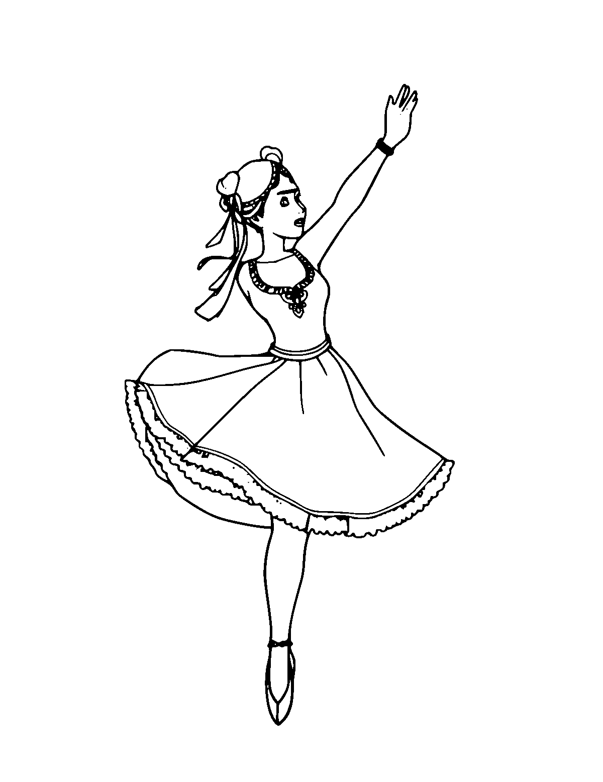 Line-art coloring page of Ballet Folklorico Dance, medium outlines, centered