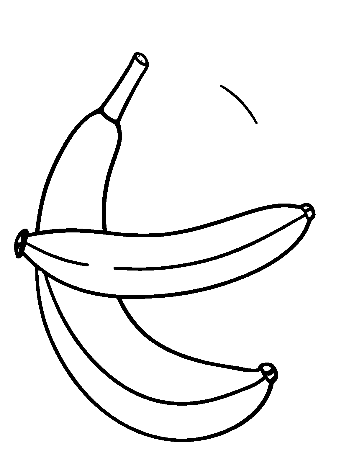 Line-art coloring page of Banana, thick outlines, centered