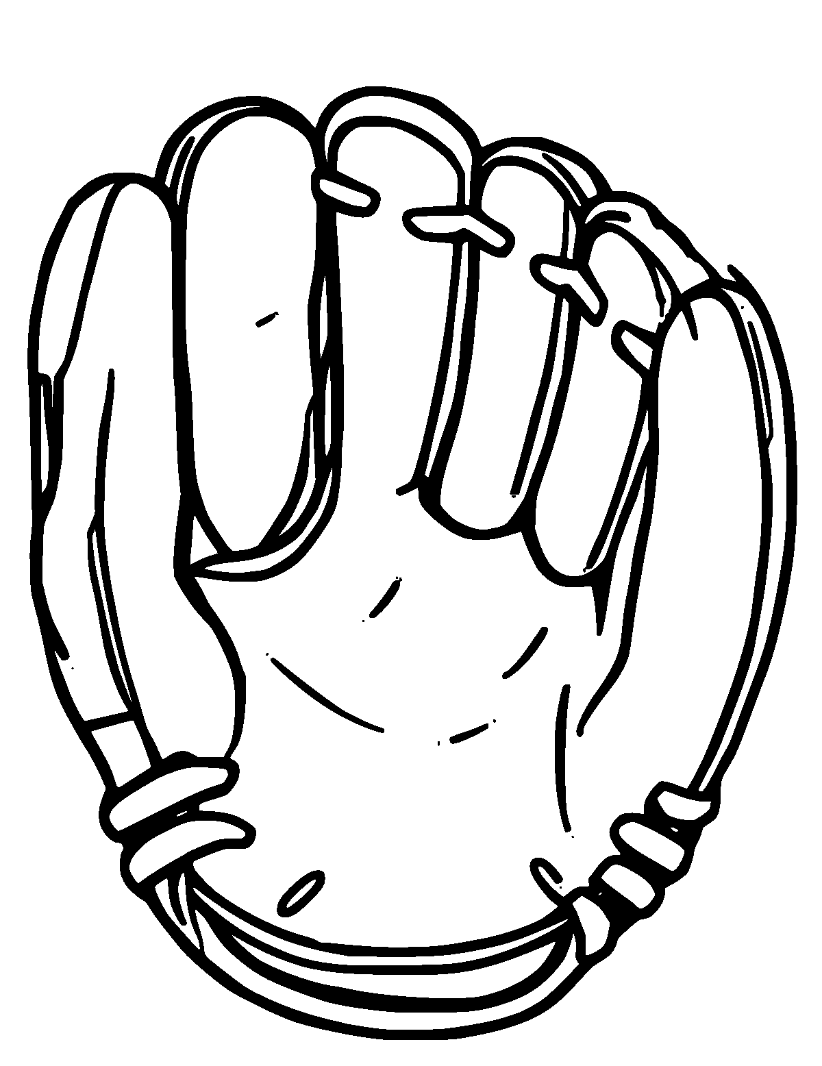Line-art coloring page of Baseball Glove, thick outlines, centered
