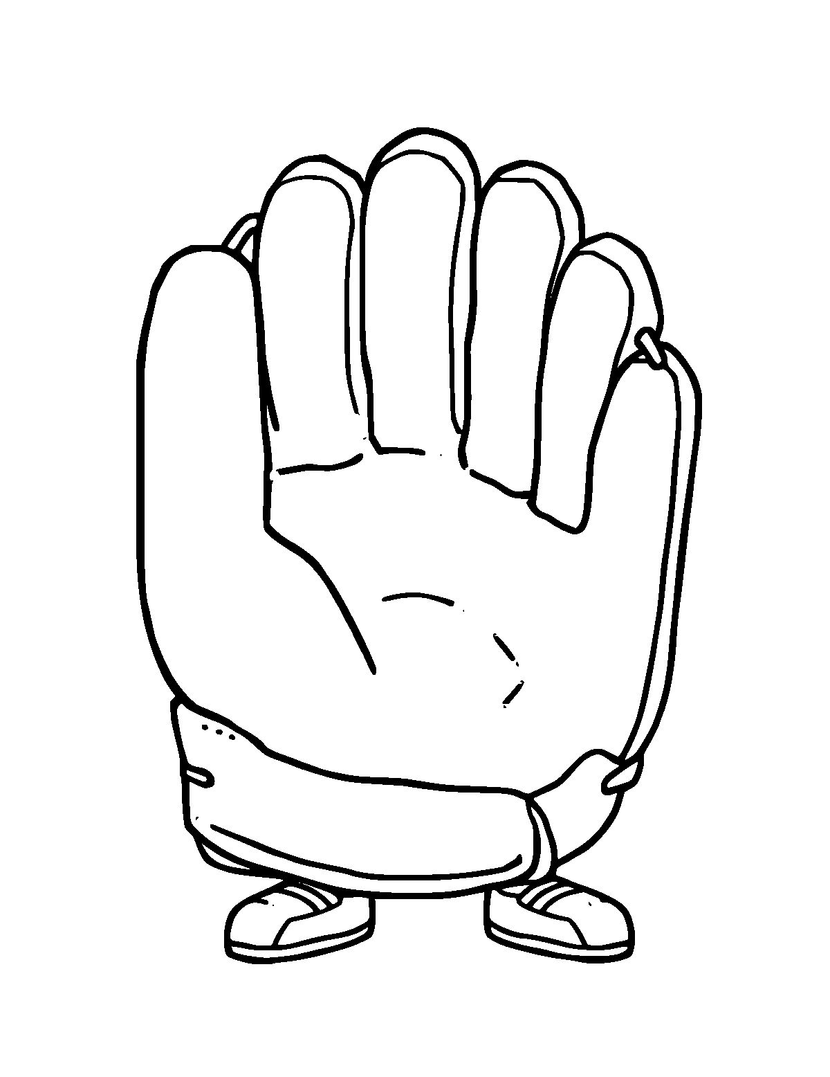 Line-art coloring page of Baseball Glove, thick outlines, centered