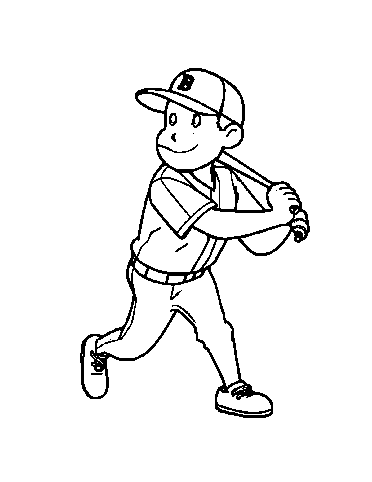 Line-art coloring page of Baseball Player, medium outlines, centered