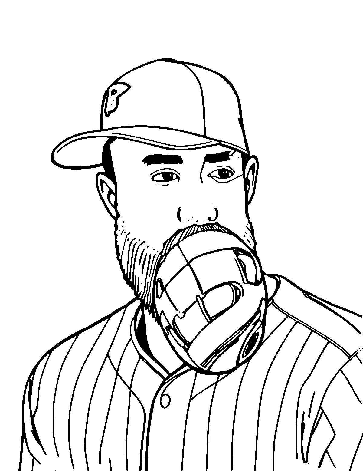 Line-art coloring page of Baseball Player, medium outlines, centered