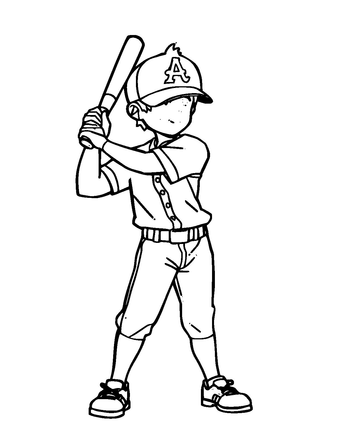 Line-art coloring page of Baseball Player, medium outlines, centered