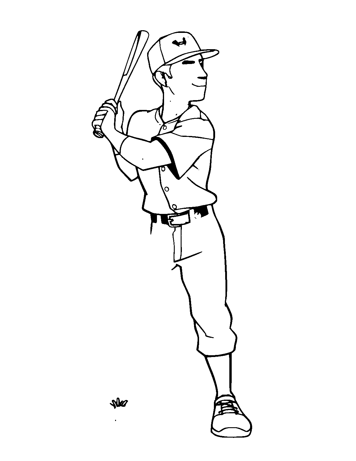 Line-art coloring page of Baseball Player, medium outlines, centered