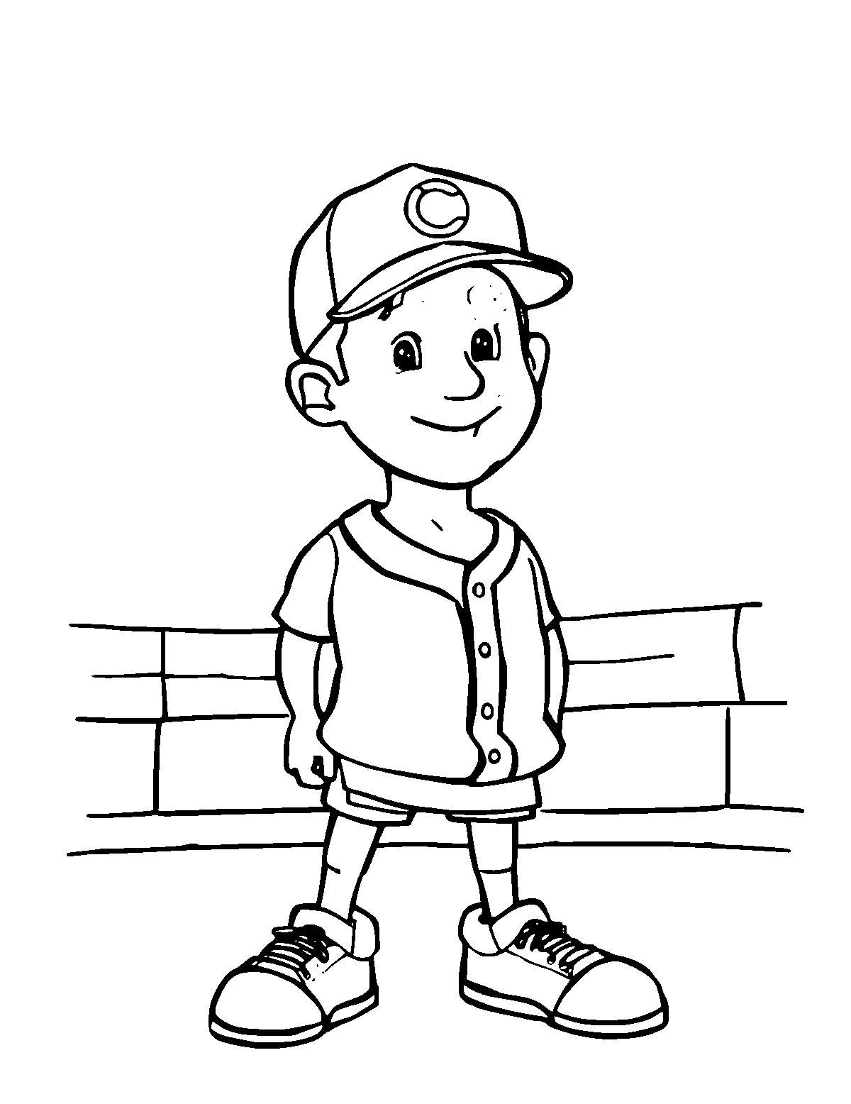 Line-art coloring page of Baseball Player, medium outlines, centered