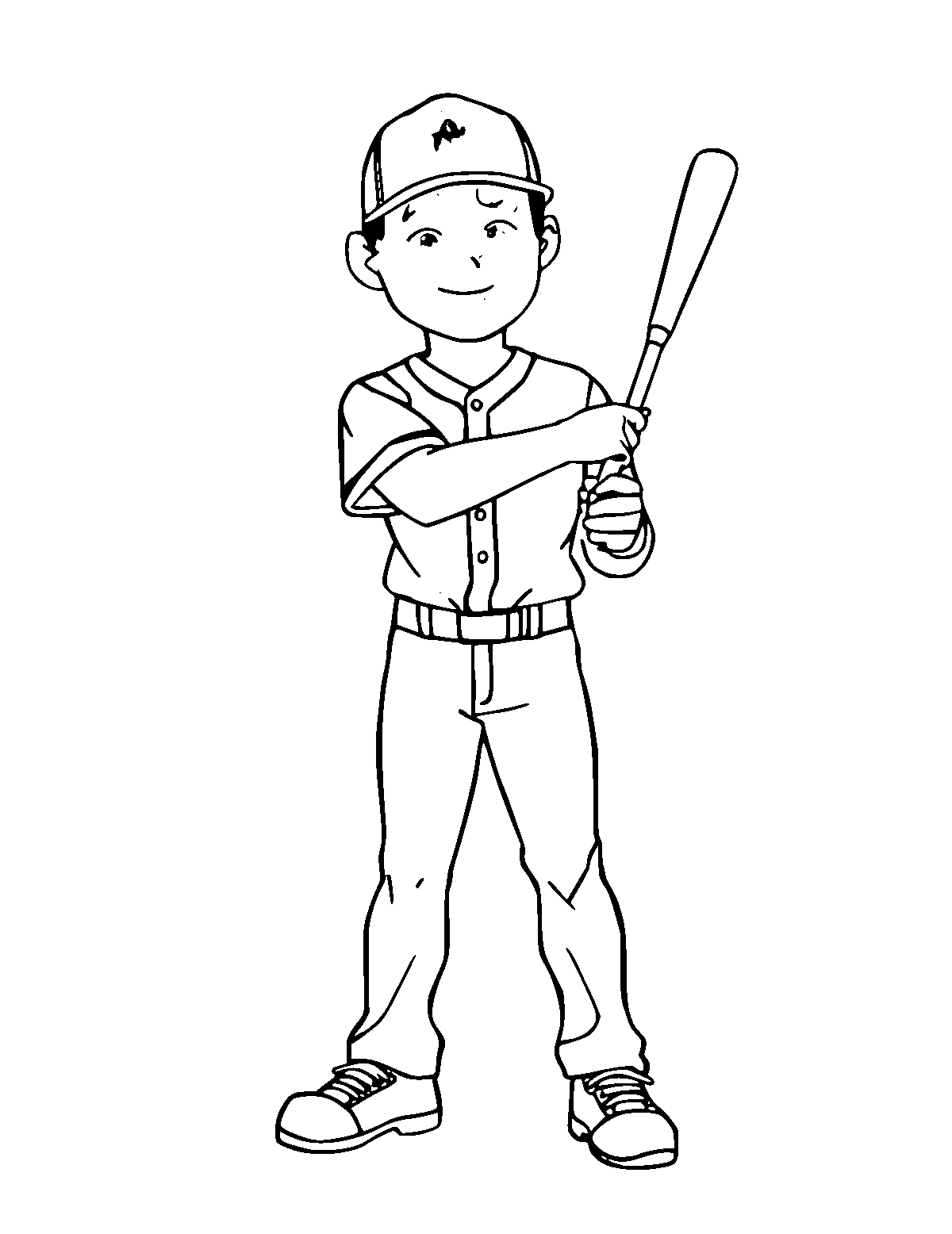 Line-art coloring page of Baseball Player, medium outlines, centered