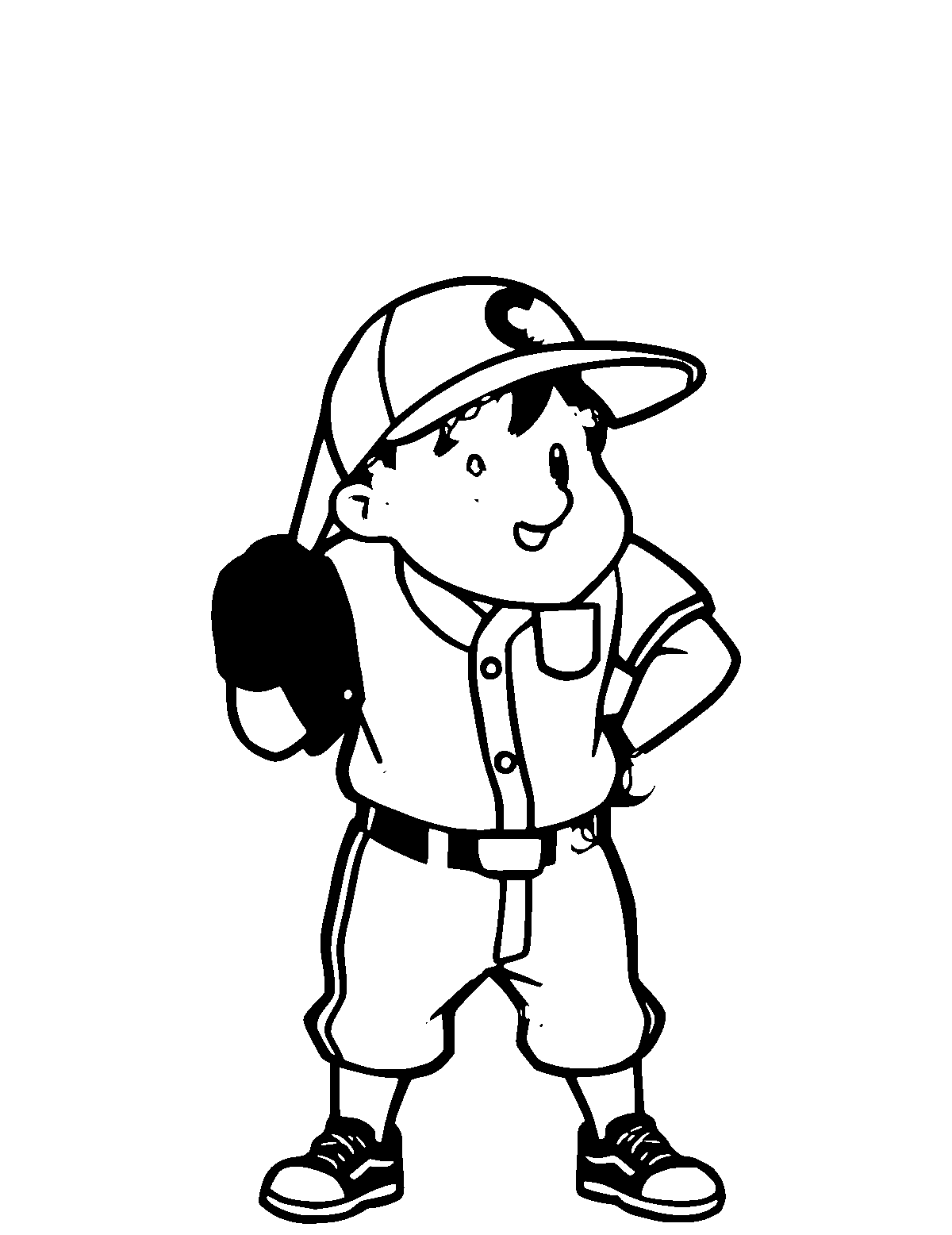 Line-art coloring page of Baseball Player, thick outlines, centered