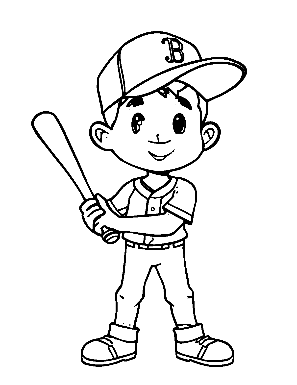 Line-art coloring page of Baseball Player, medium outlines, centered