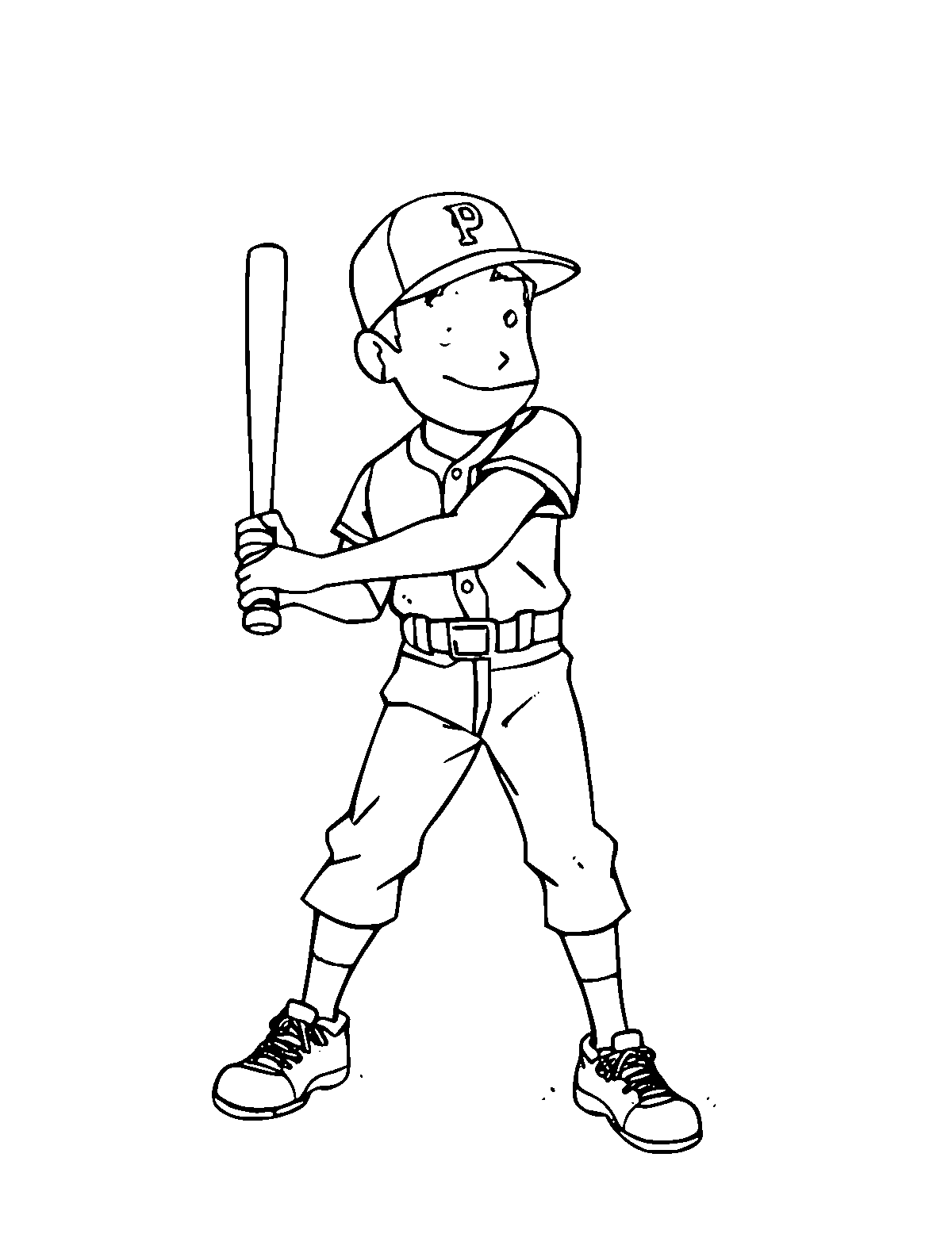 Line-art coloring page of Baseball Player, medium outlines, centered
