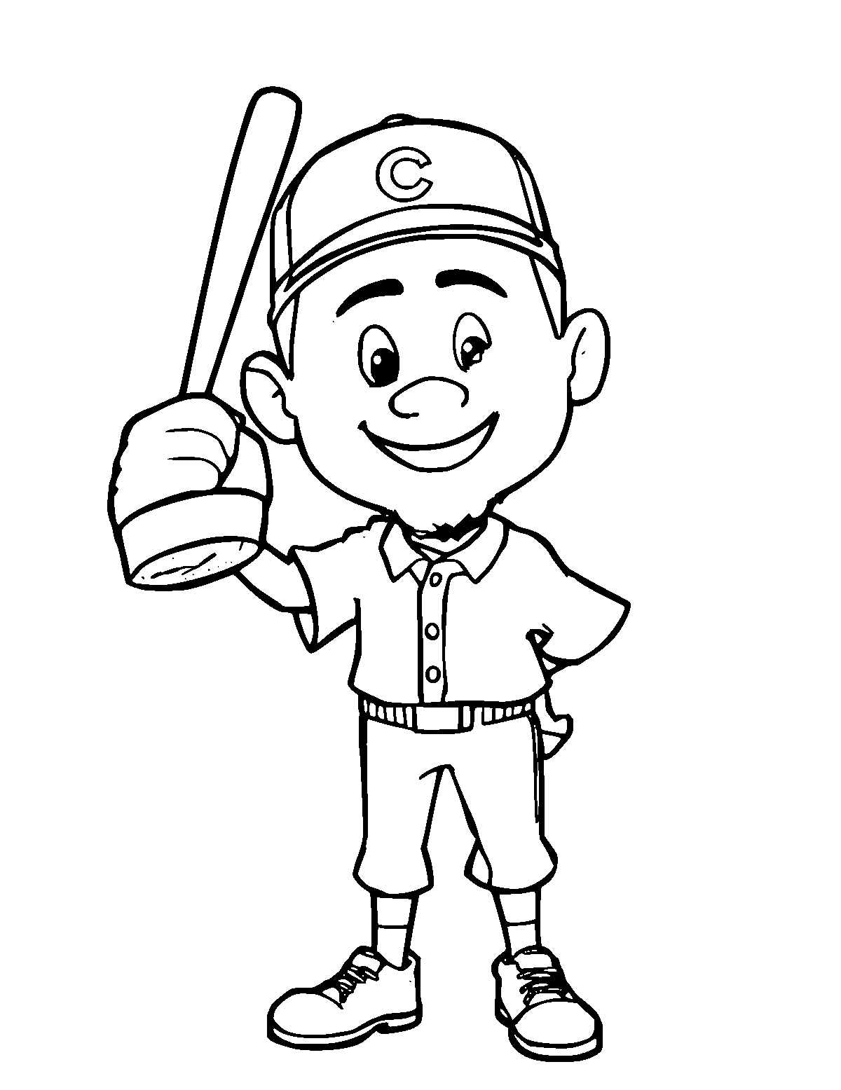 Line-art coloring page of Baseball Player, medium outlines, centered