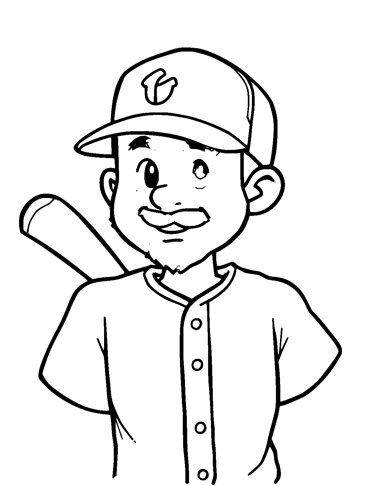 Line-art coloring page of Baseball Player, thick outlines, centered