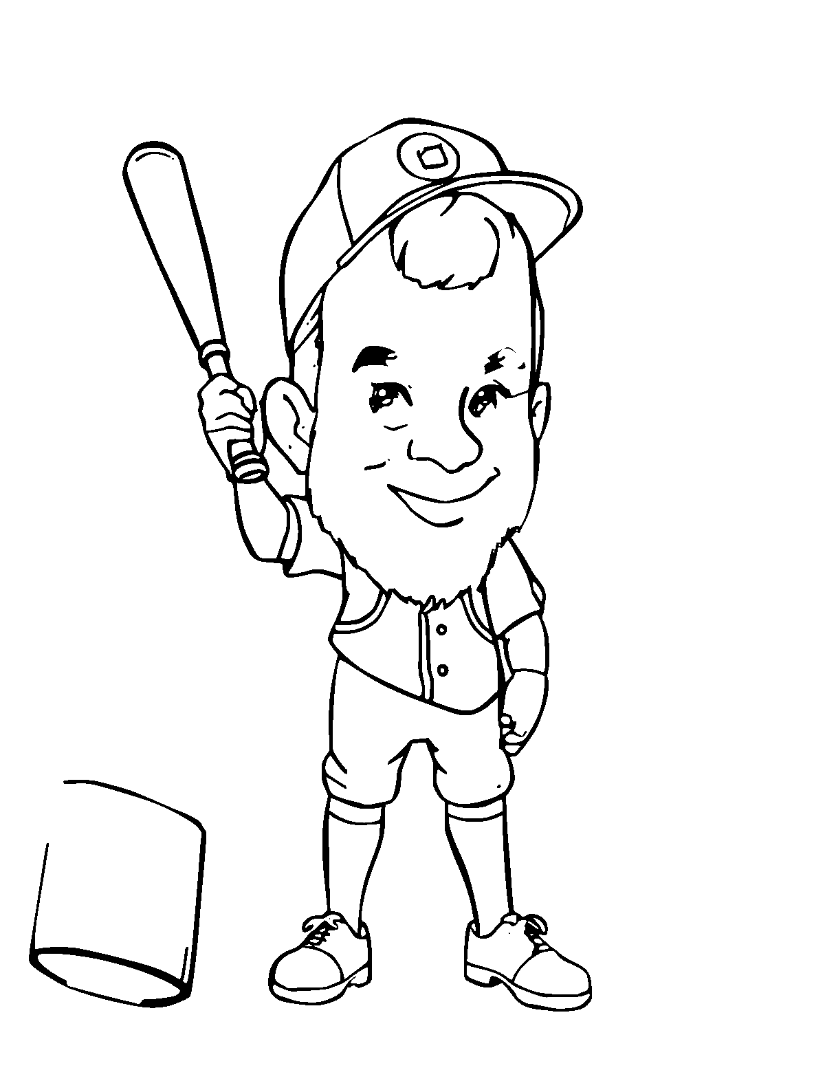 Line-art coloring page of Baseball Player, medium outlines, centered