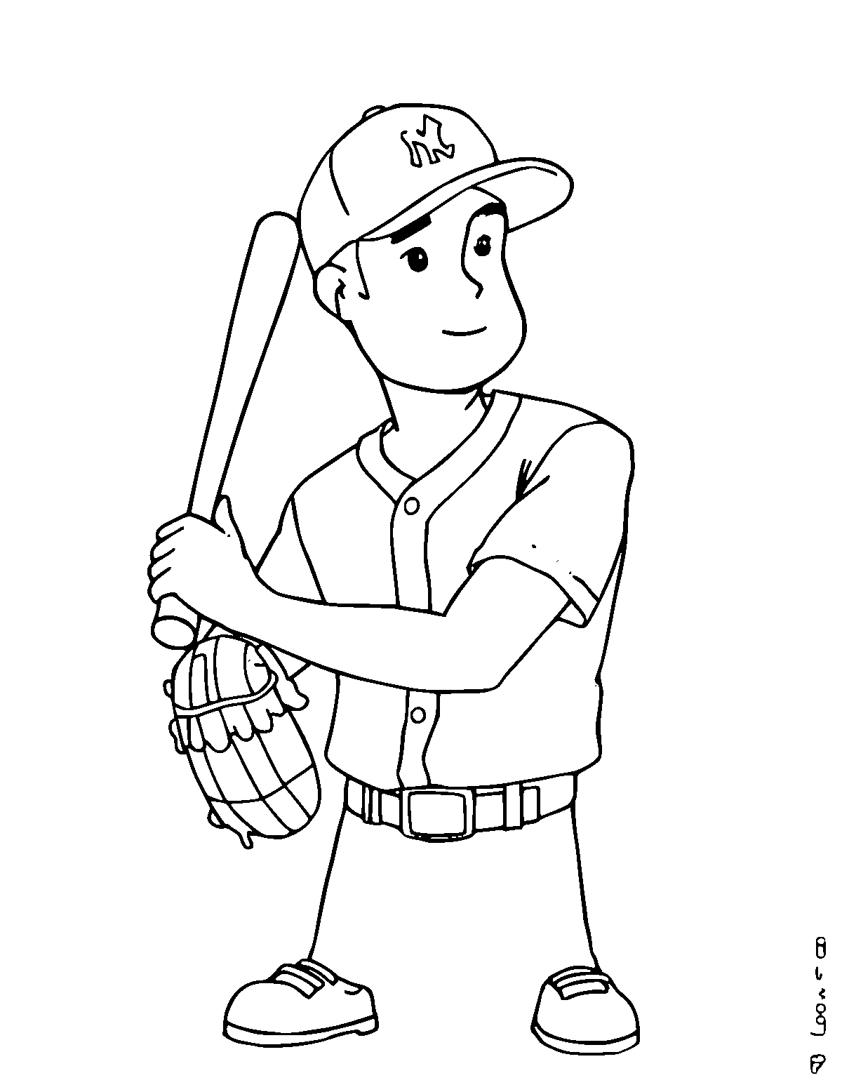 Line-art coloring page of Baseball Player, medium outlines, centered