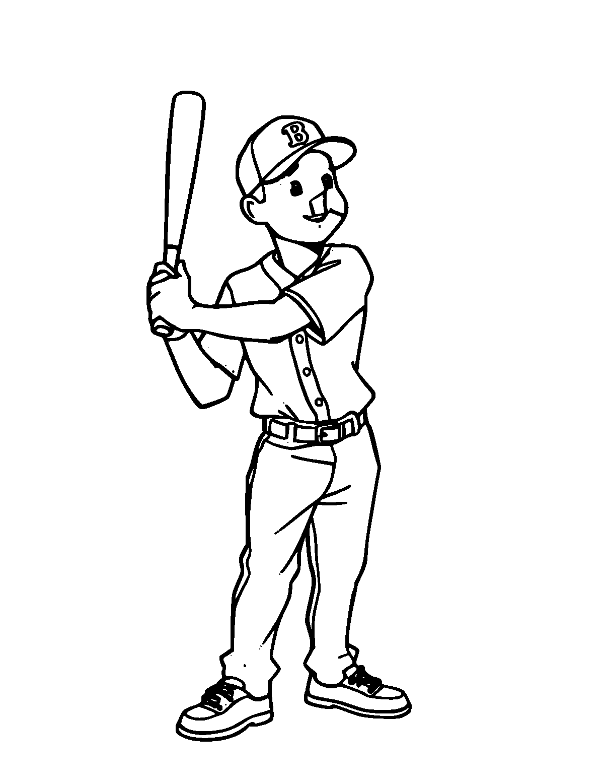Line-art coloring page of Baseball Player, medium outlines, centered