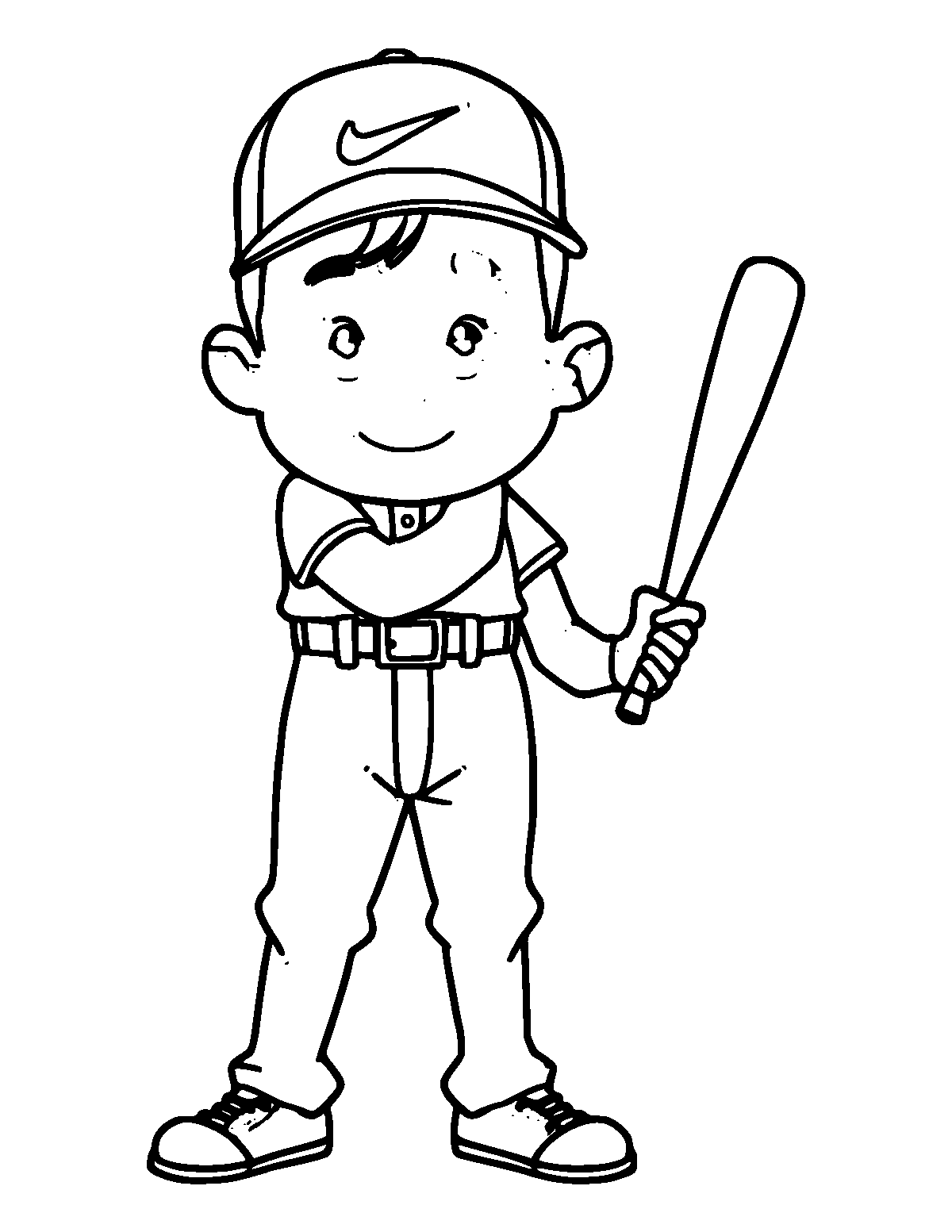 Line-art coloring page of Baseball Player, medium outlines, centered