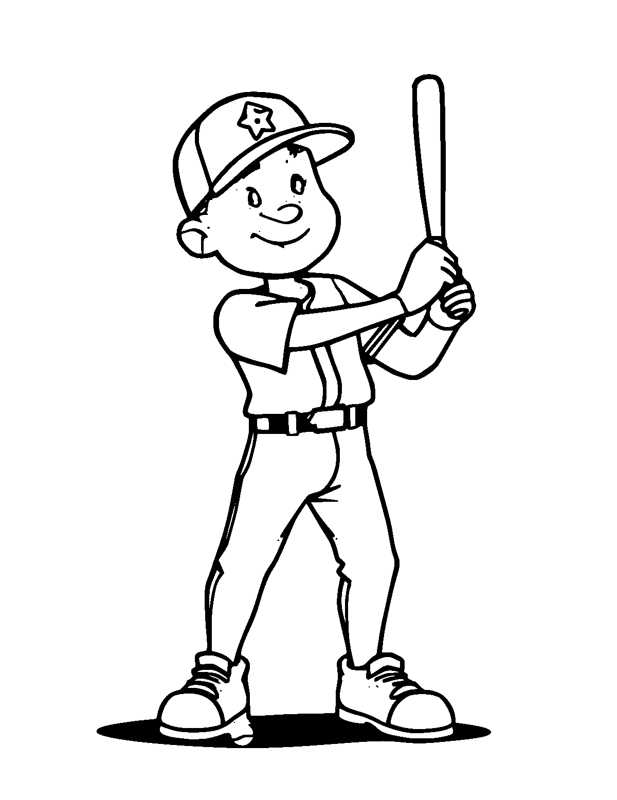 Line-art coloring page of Baseball Player, thick outlines, centered