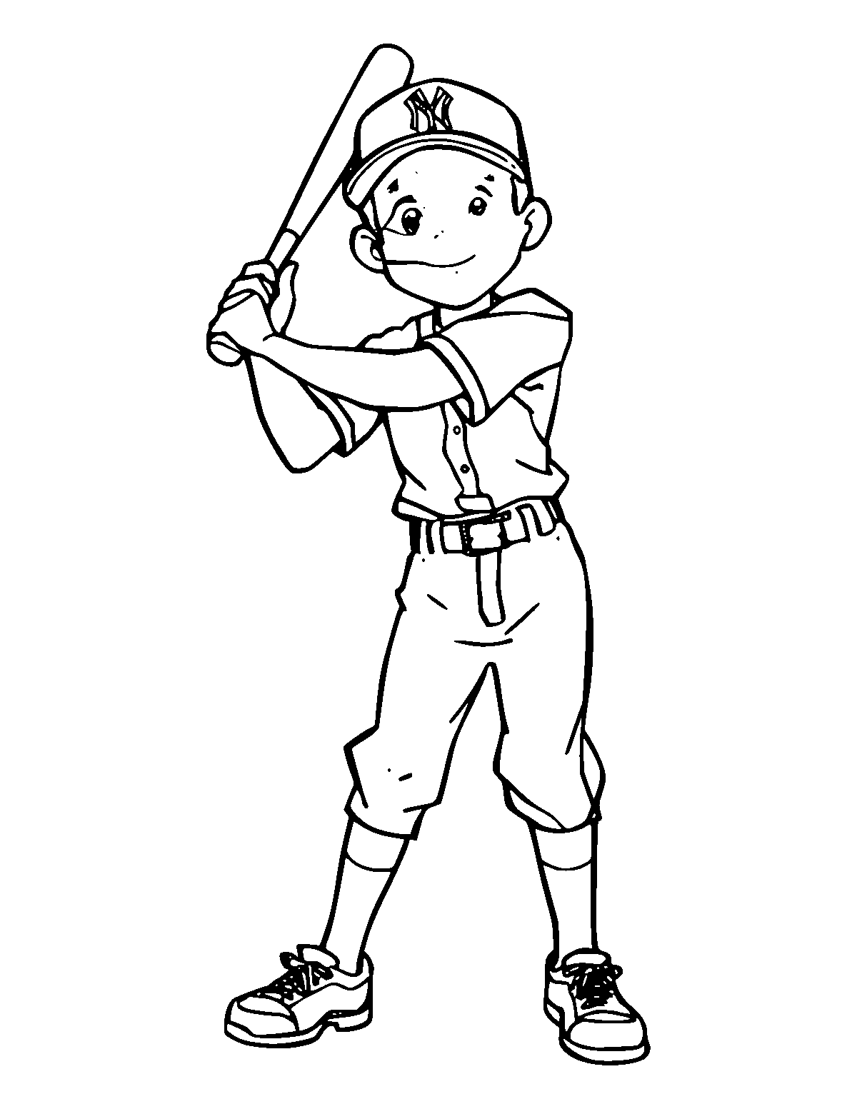 Line-art coloring page of Baseball Player, medium outlines, centered