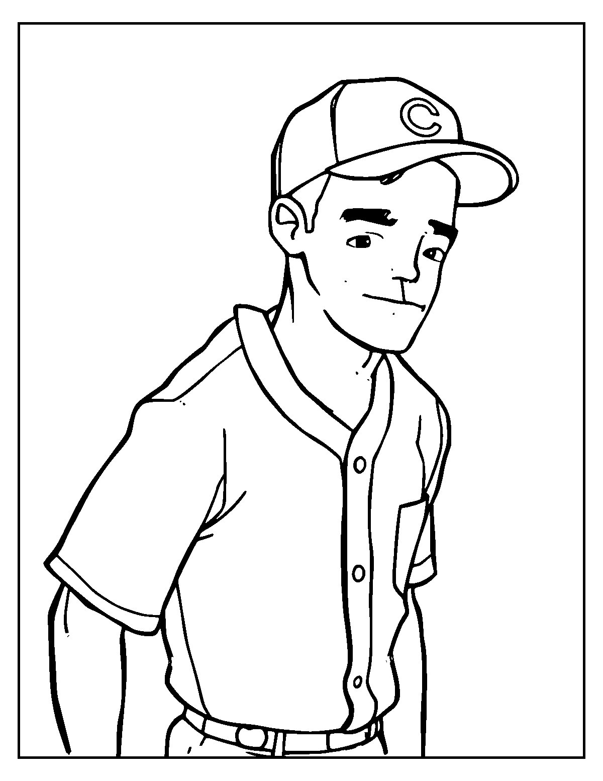 Line-art coloring page of Baseball Player, medium outlines, centered