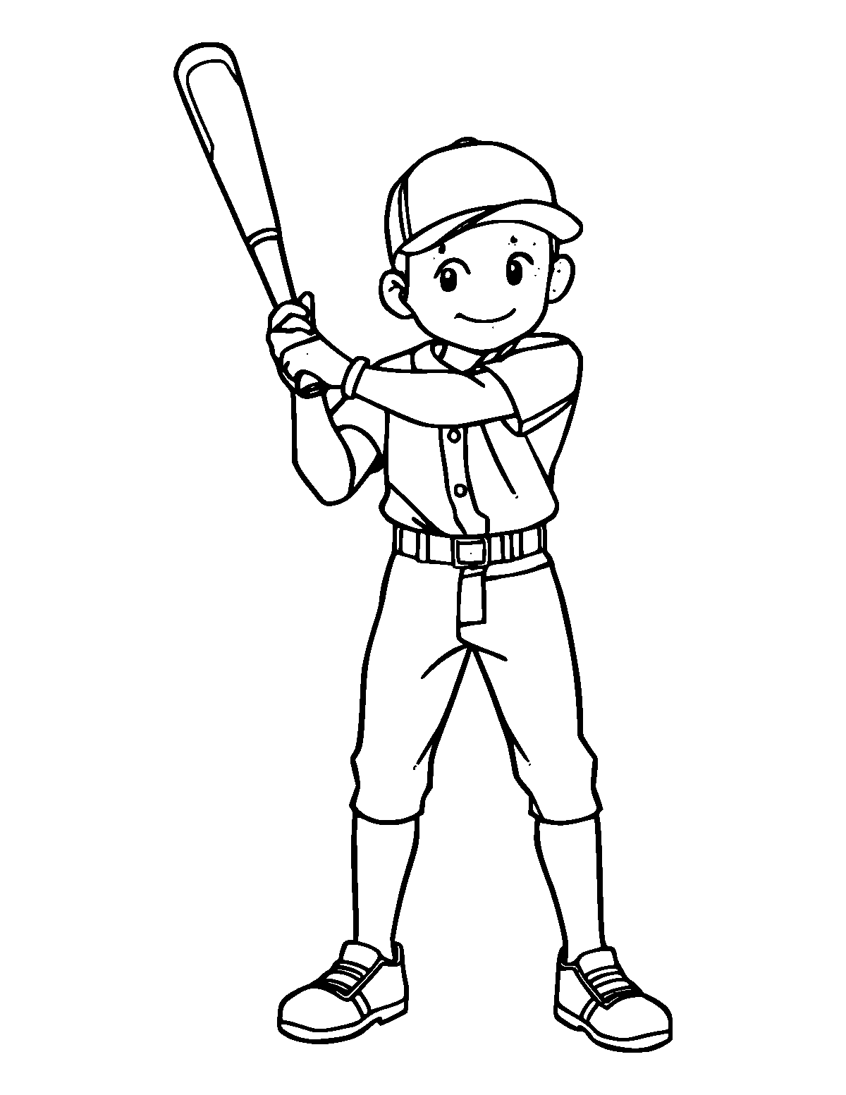 Line-art coloring page of Baseball Player, medium outlines, centered