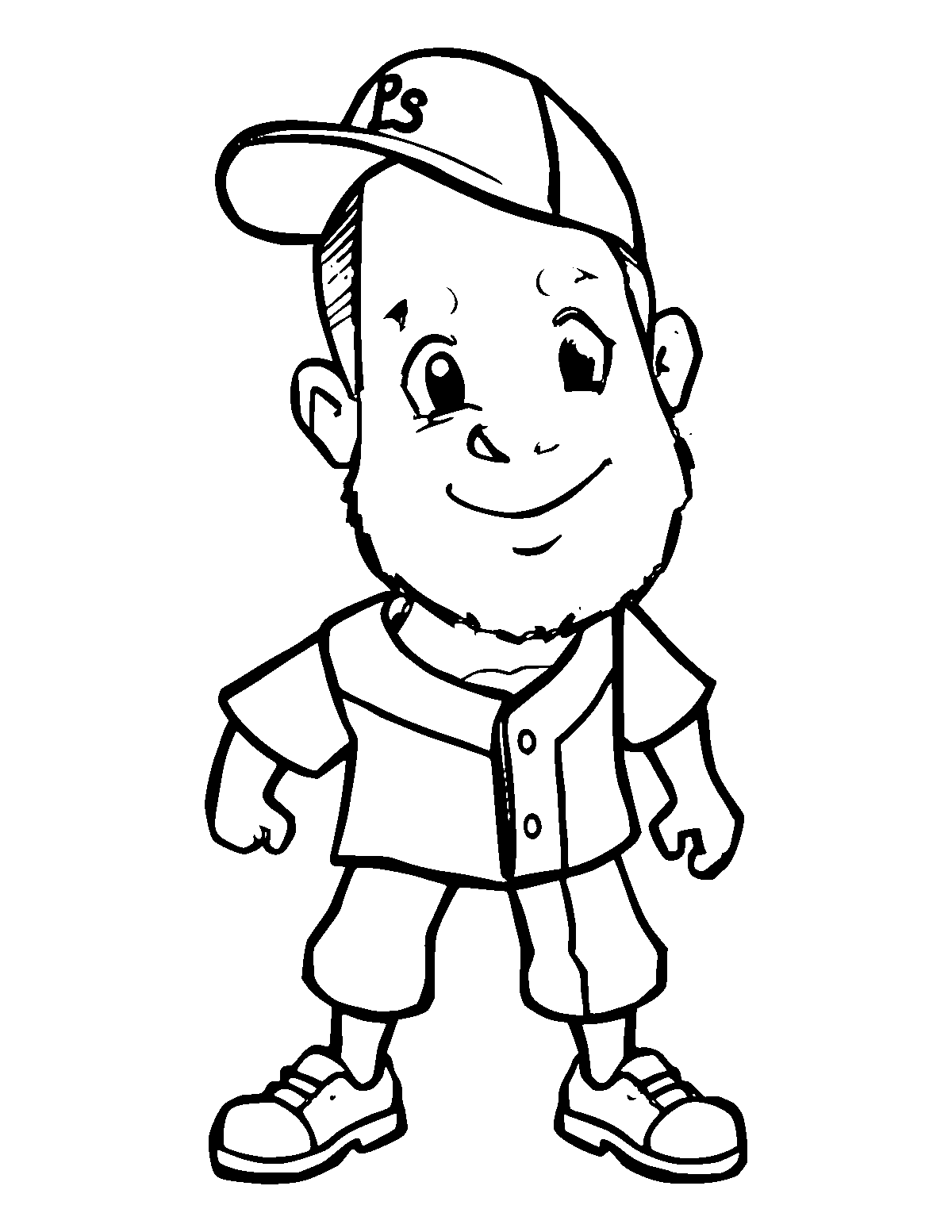 Line-art coloring page of Baseball Player, thick outlines, centered