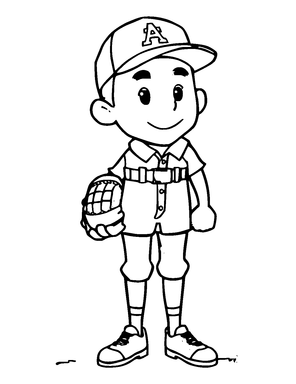 Line-art coloring page of Baseball Player, medium outlines, centered