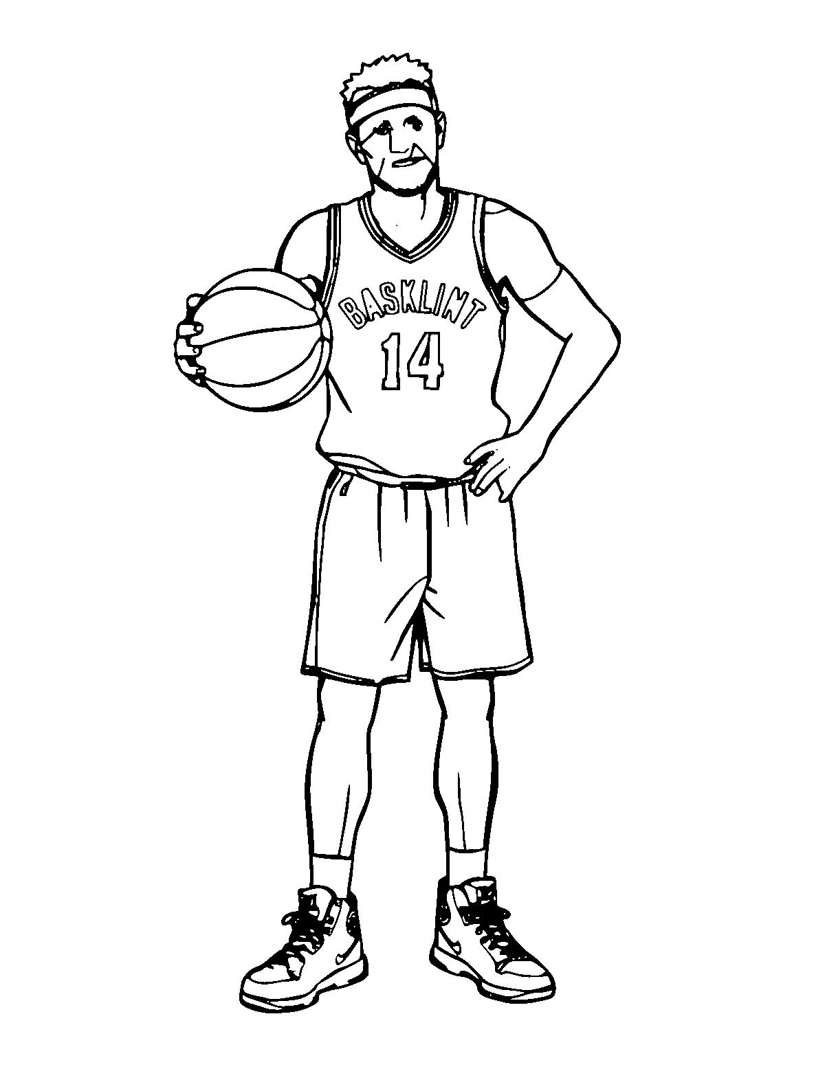 Line-art coloring page of Basketball Player, medium outlines, centered
