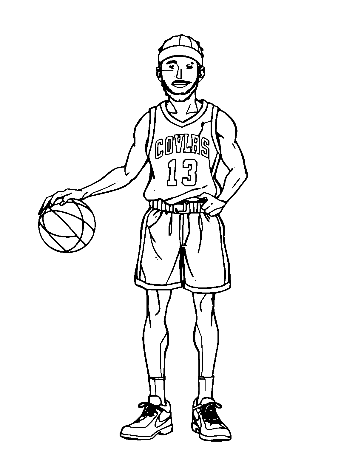 Line-art coloring page of Basketball Player, medium outlines, centered
