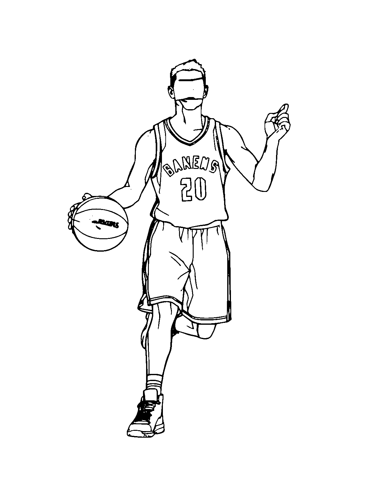 Line-art coloring page of Basketball Player, medium outlines, centered