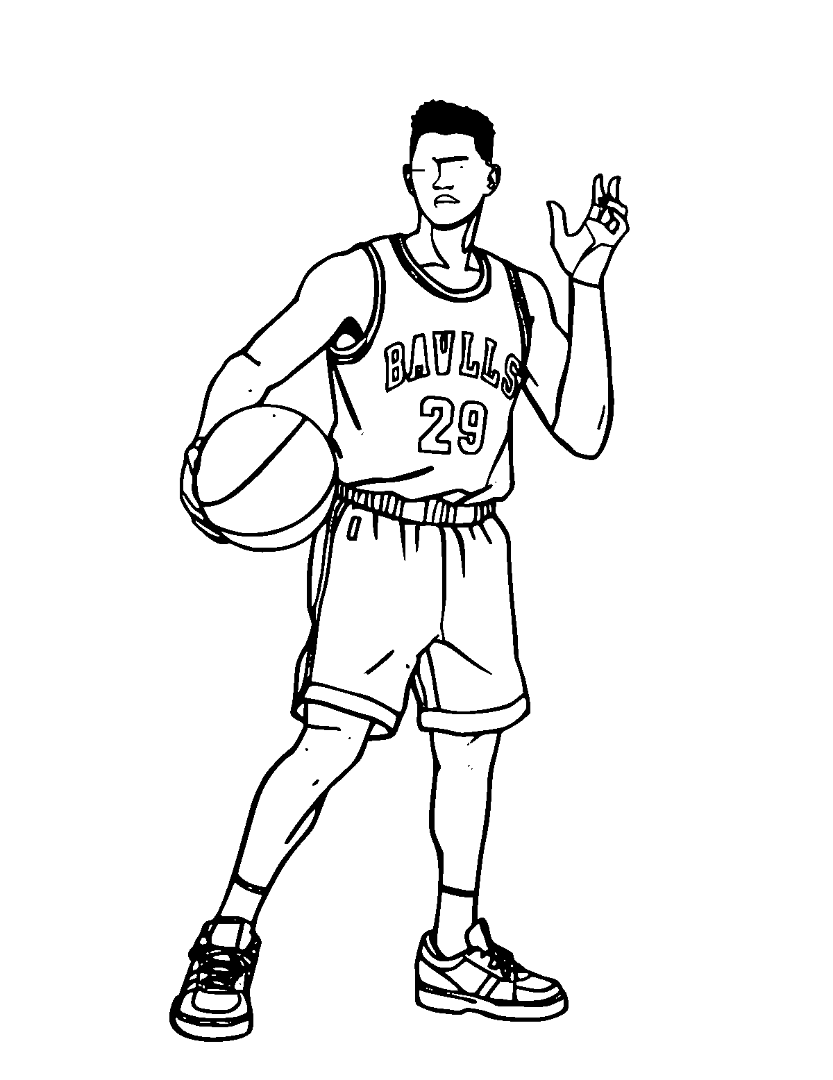 Line-art coloring page of Basketball Player, medium outlines, centered