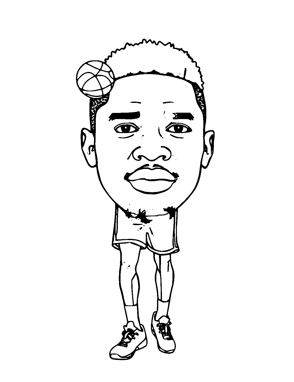 Line-art coloring page of Basketball Player, medium outlines, centered