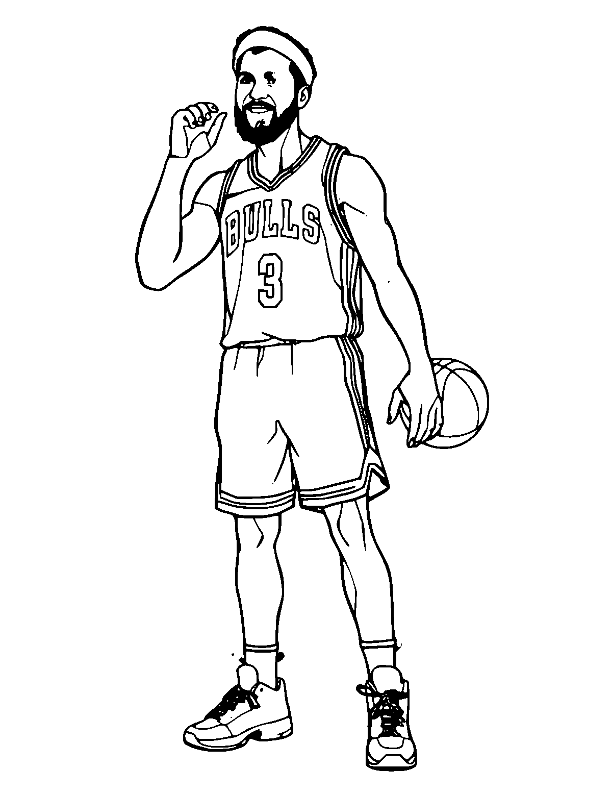 Line-art coloring page of Basketball Player, medium outlines, centered