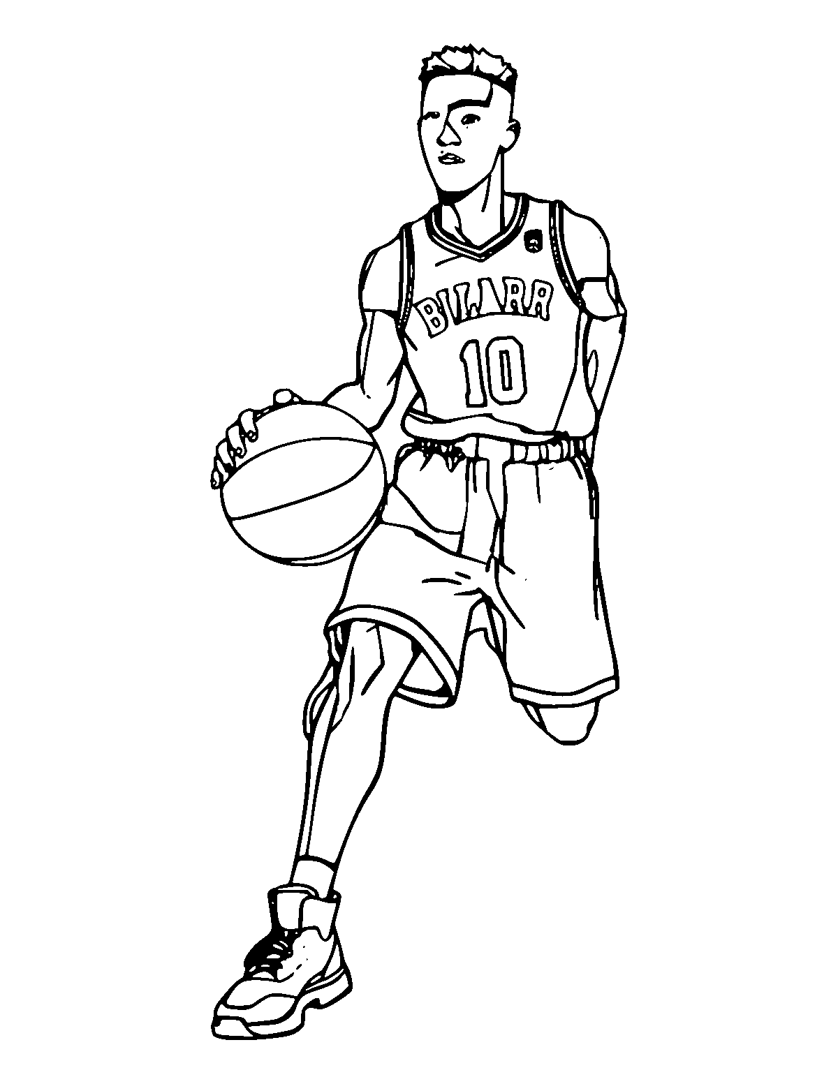 Line-art coloring page of Basketball Player, medium outlines, centered