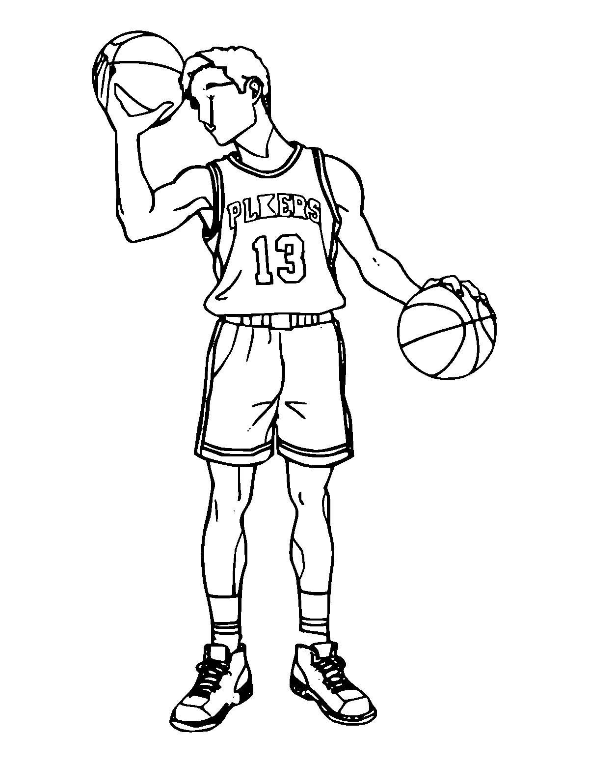 Line-art coloring page of Basketball Player, medium outlines, centered